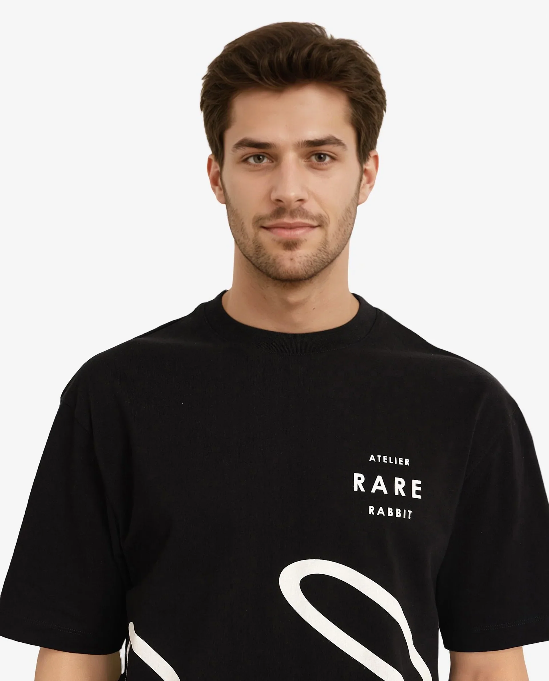 Rare Rabbit Men's Ther Black Cotton Graphic Print Oversized Fit Half Sleeve Crew Neck T-Shirt - Image 2