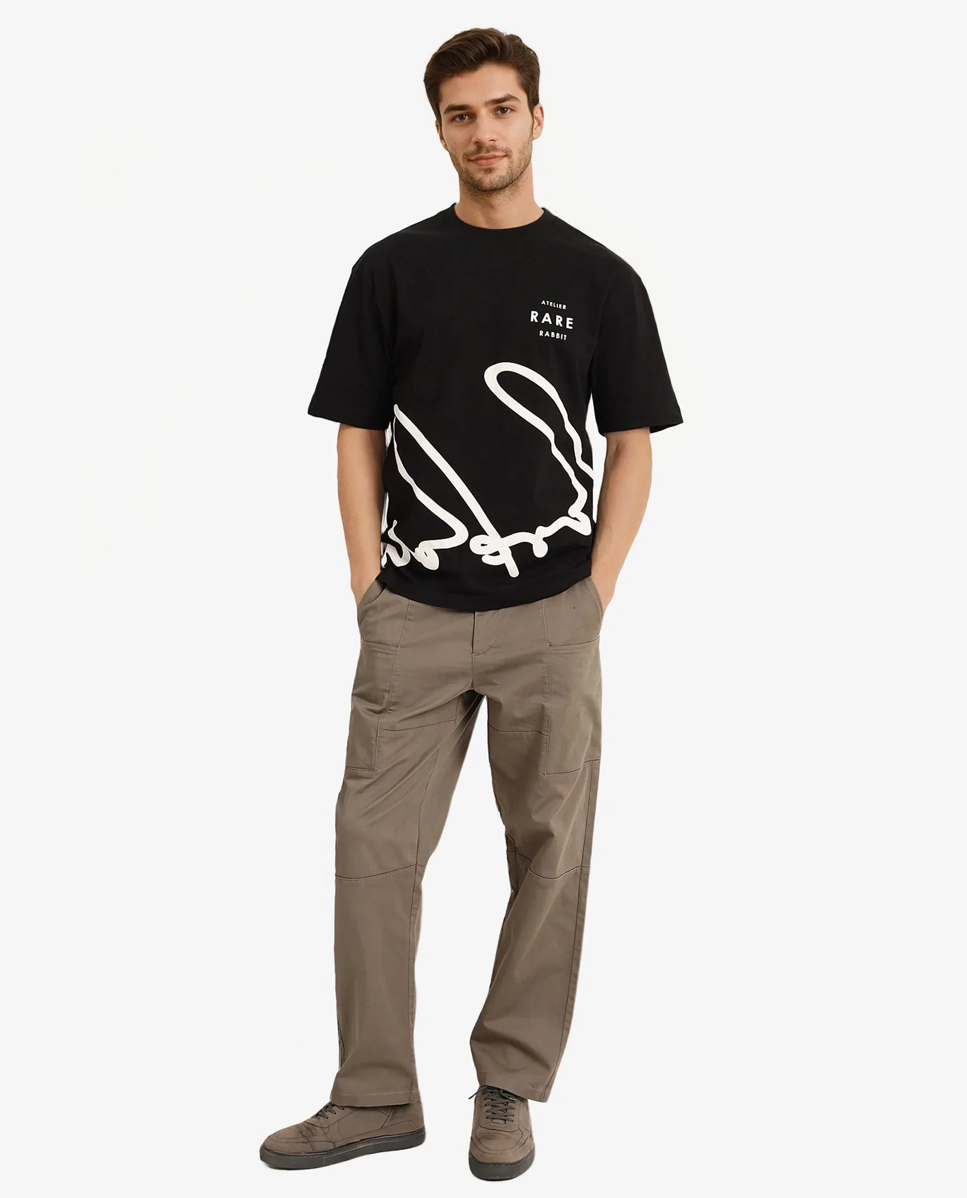 Rare Rabbit Men's Ther Black Cotton Graphic Print Oversized Fit Half Sleeve Crew Neck T-Shirt - Image 3