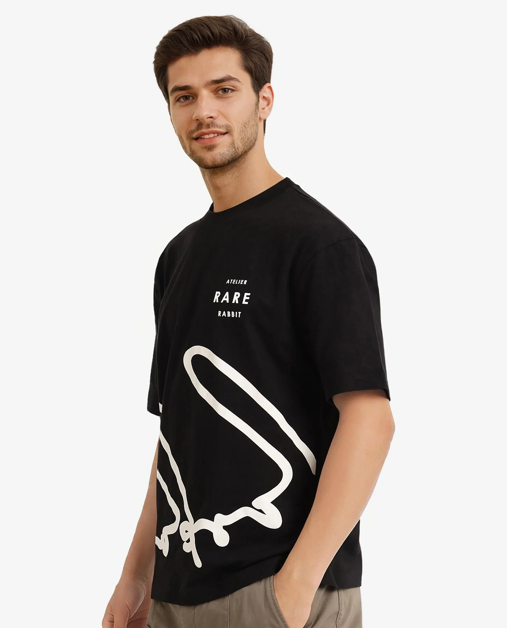 Rare Rabbit Men's Ther Black Cotton Graphic Print Oversized Fit Half Sleeve Crew Neck T-Shirt - Image 6