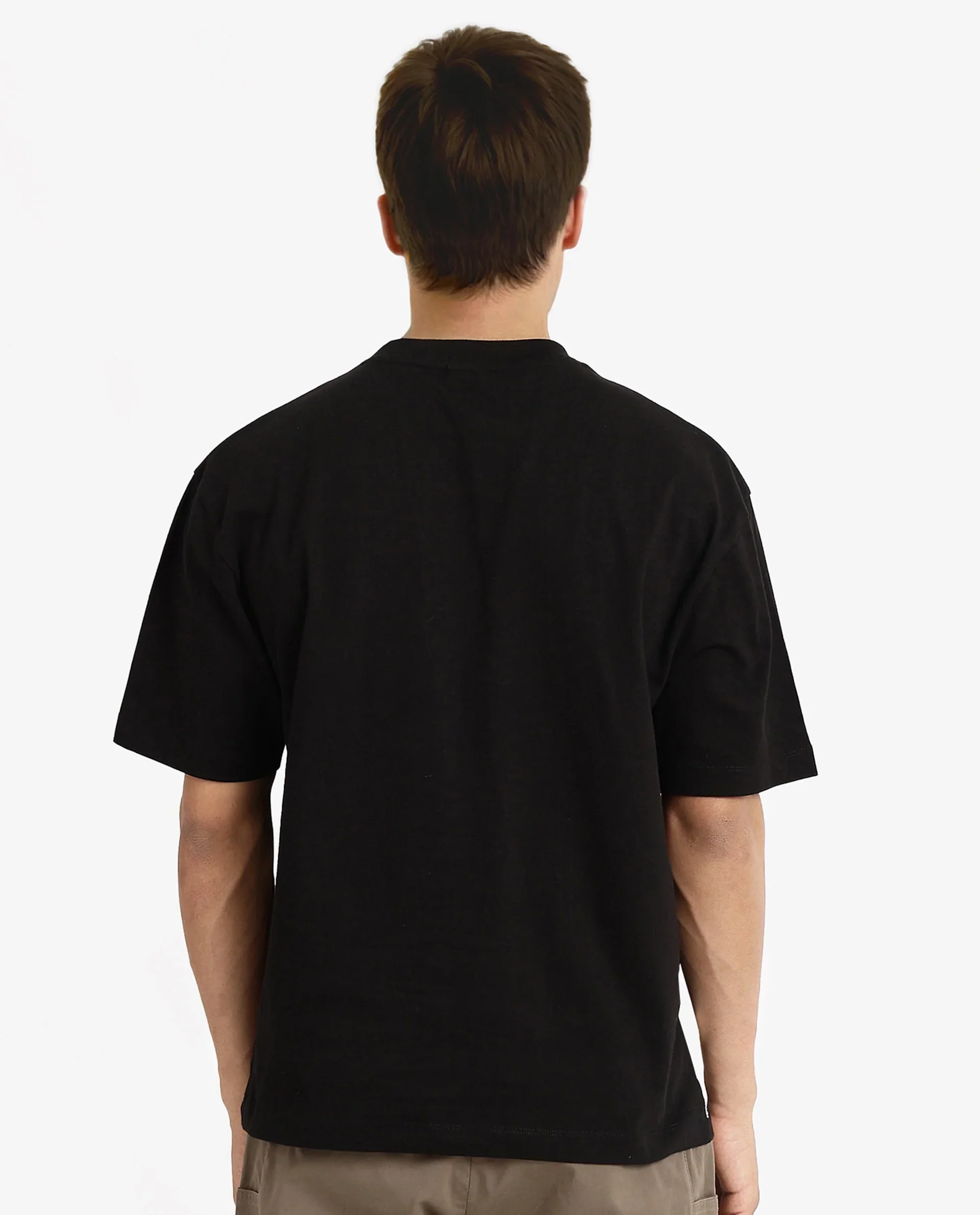 Rare Rabbit Men's Ther Black Cotton Graphic Print Oversized Fit Half Sleeve Crew Neck T-Shirt - Image 7