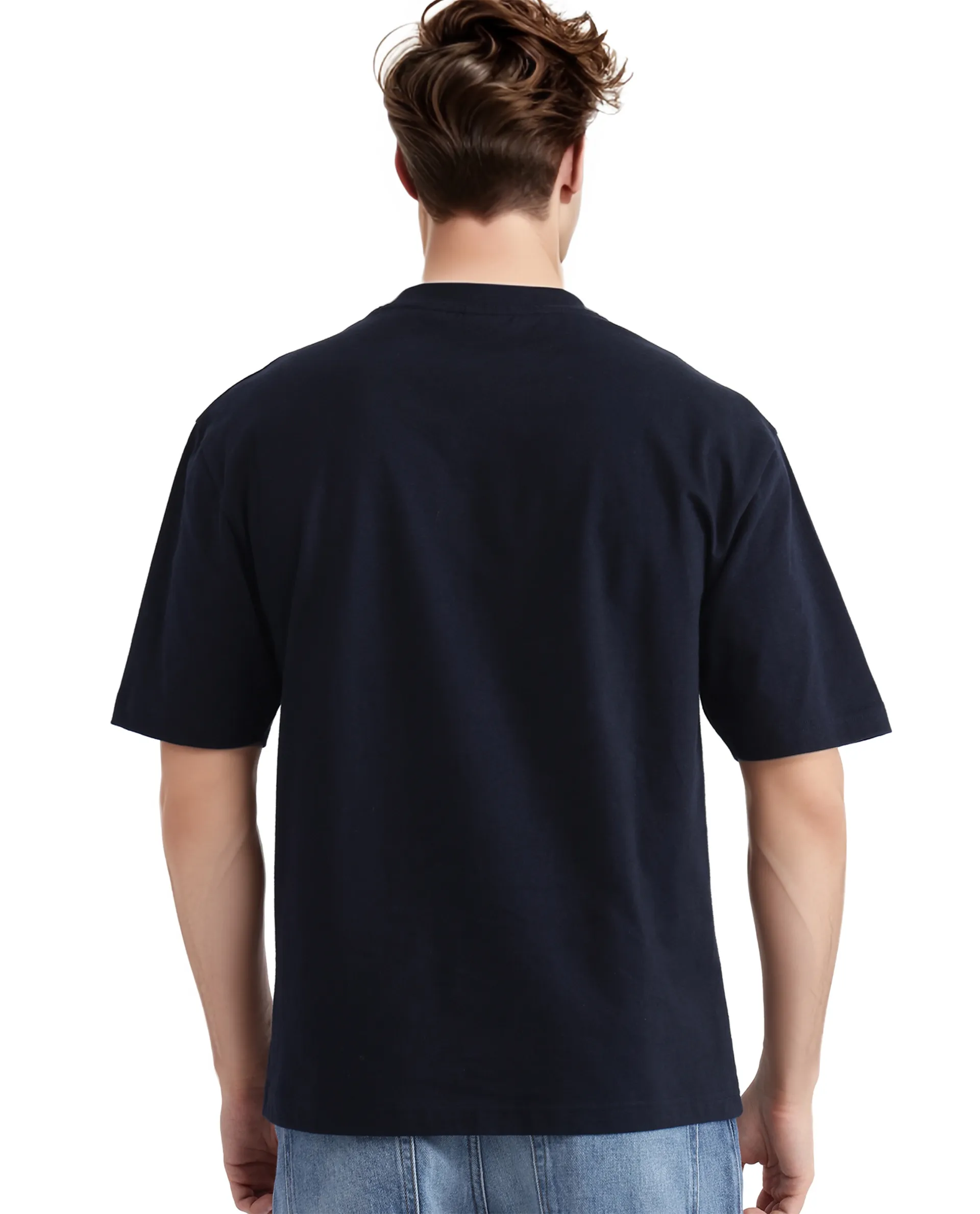 Rare Rabbit Men's Ther Navy Cotton Printed Oversized Fit Half Sleeve Crew Neck T-Shirt - Image 4