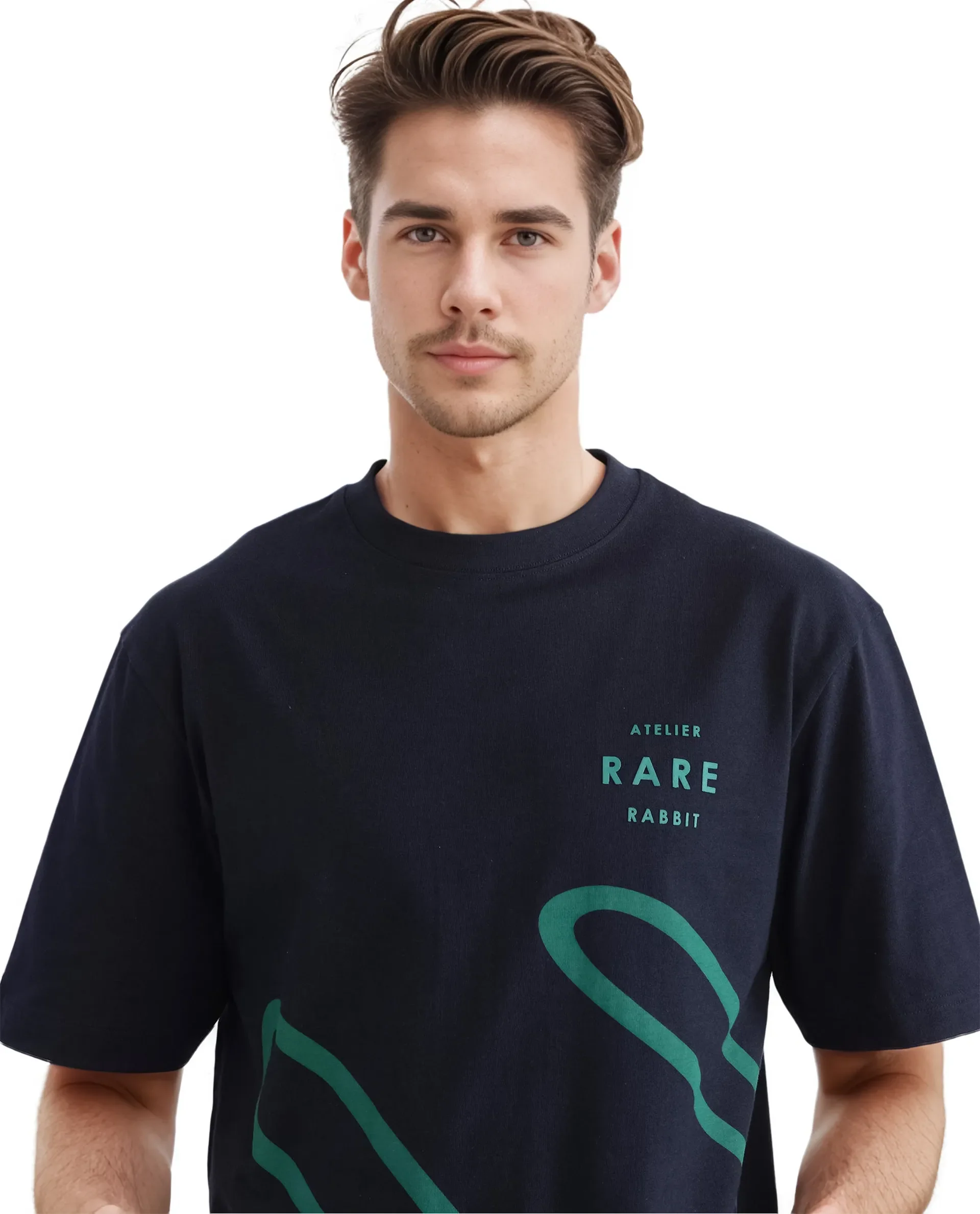 Rare Rabbit Men's Ther Navy Cotton Printed Oversized Fit Half Sleeve Crew Neck T-Shirt - Image 7