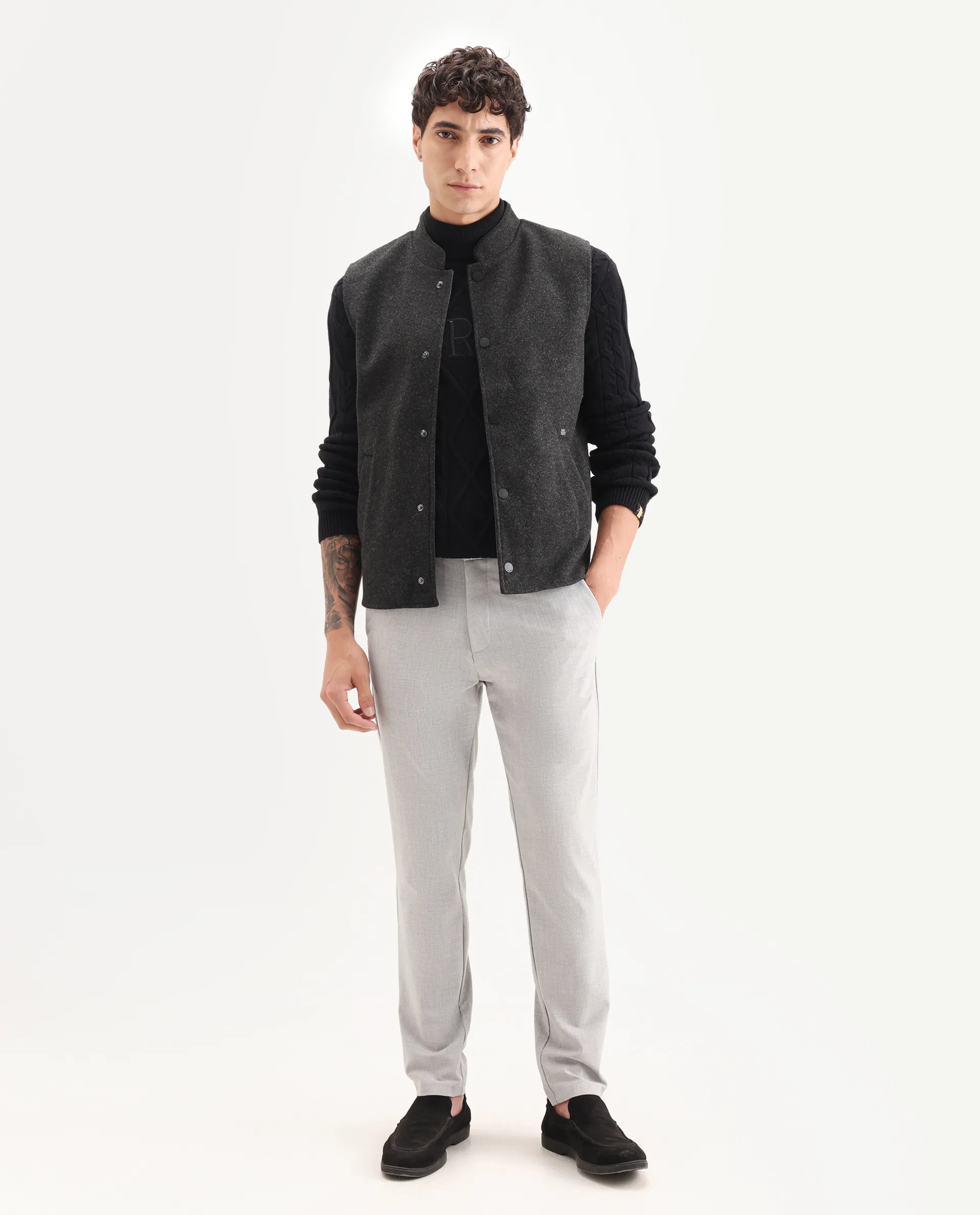 Rare Rabbit Men's Therm Black Plain Regular Fit Sleeveless Mandarin Collar Jacket - Image 2