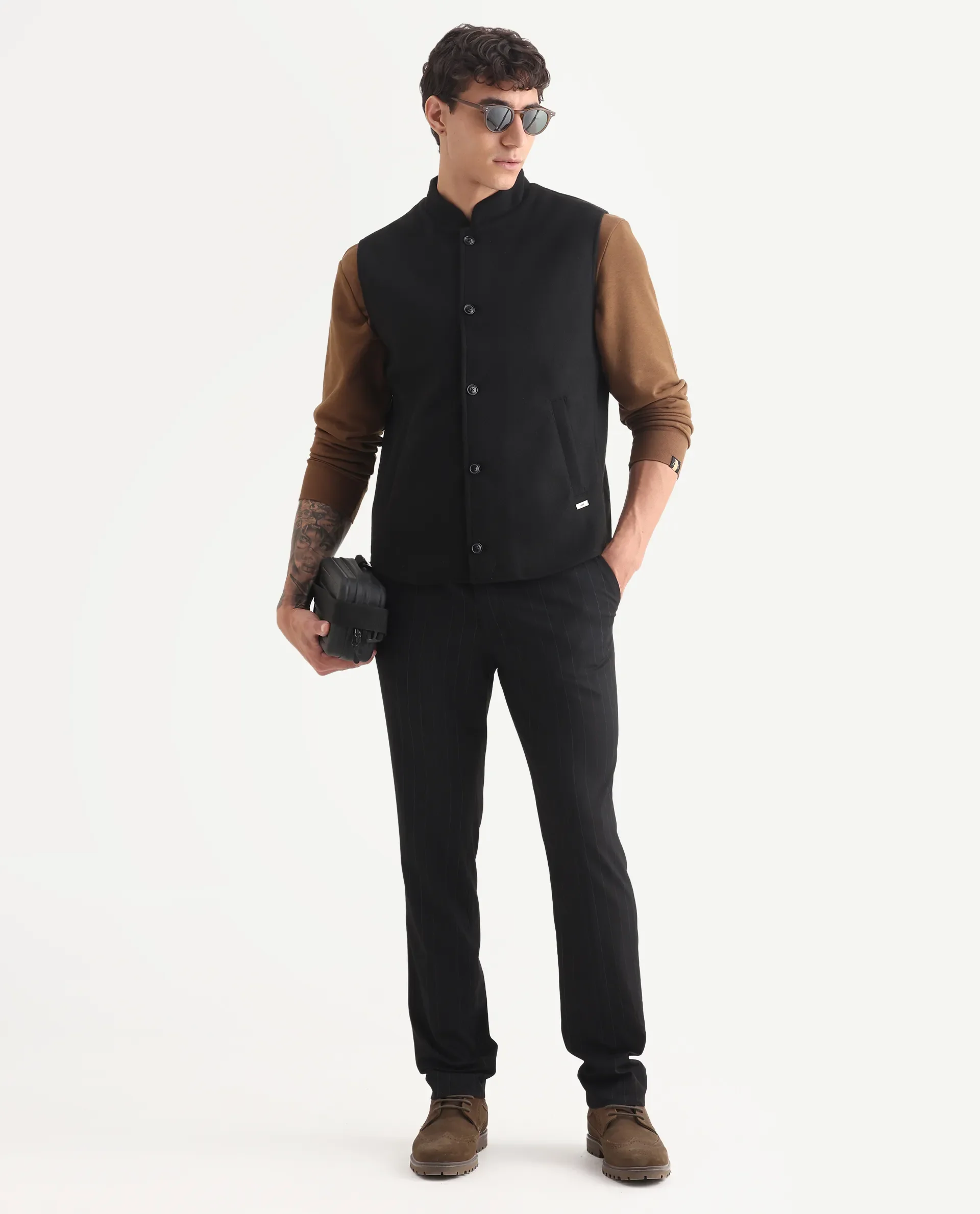 Rare Rabbit Men's Thermo Black Polyester Plain Regular Fit Sleeveless High Neck Jacket - Image 2