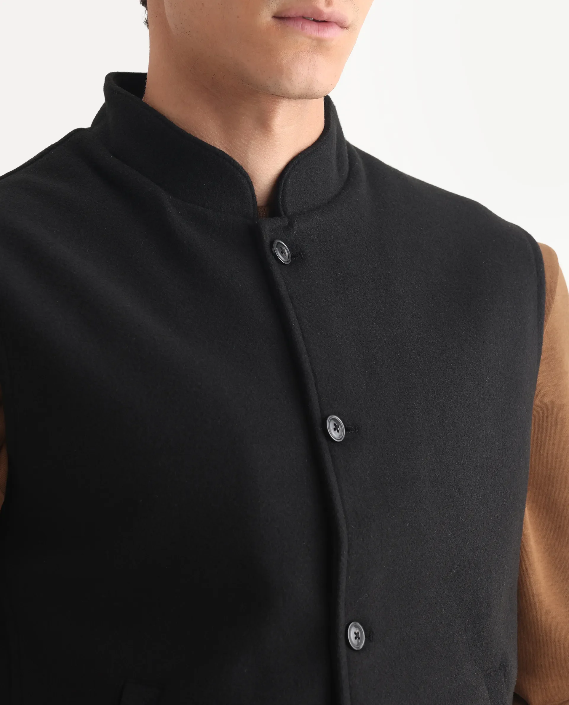 Rare Rabbit Men's Thermo Black Polyester Plain Regular Fit Sleeveless High Neck Jacket - Image 4