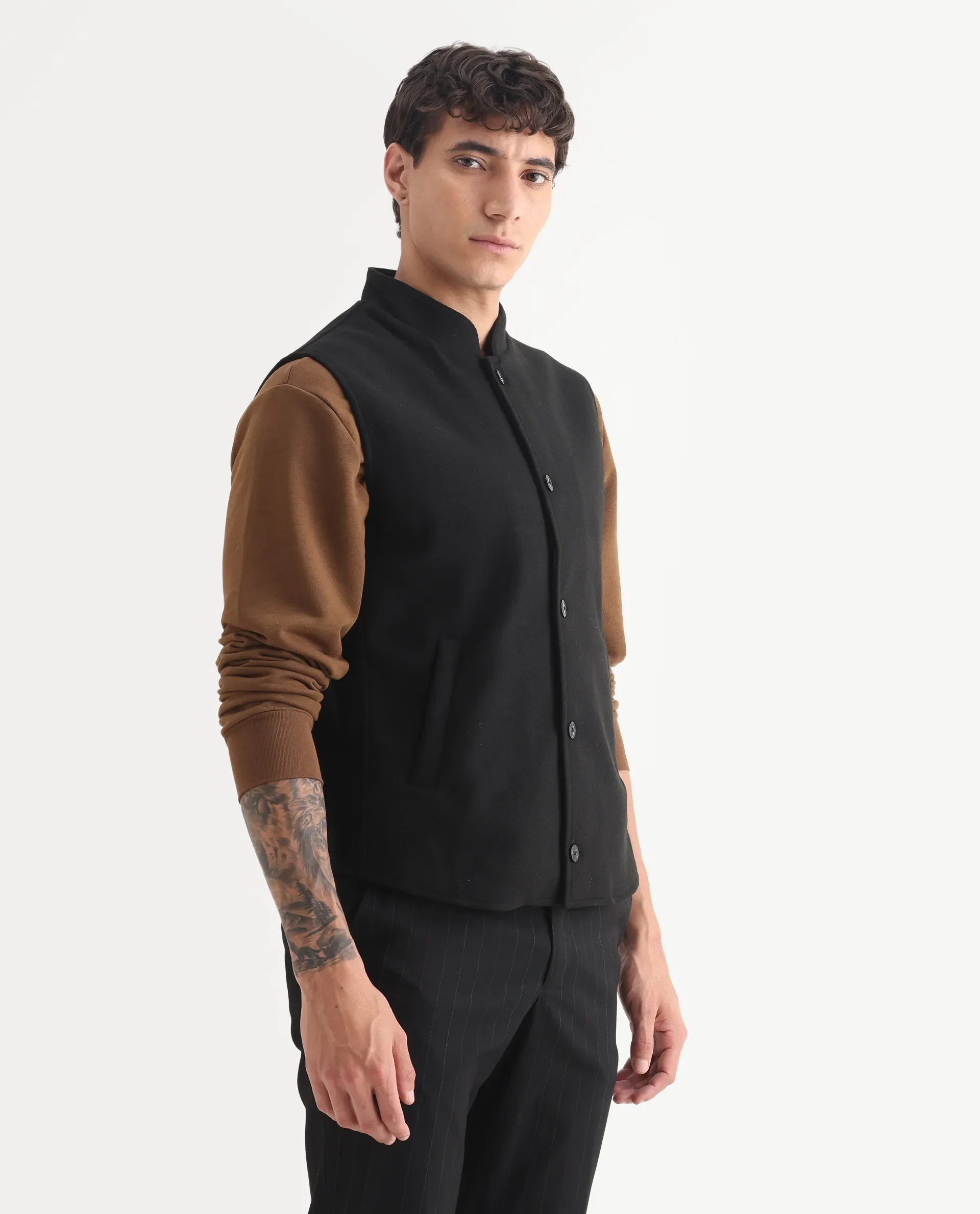 Rare Rabbit Men's Thermo Black Polyester Plain Regular Fit Sleeveless High Neck Jacket - Image 6