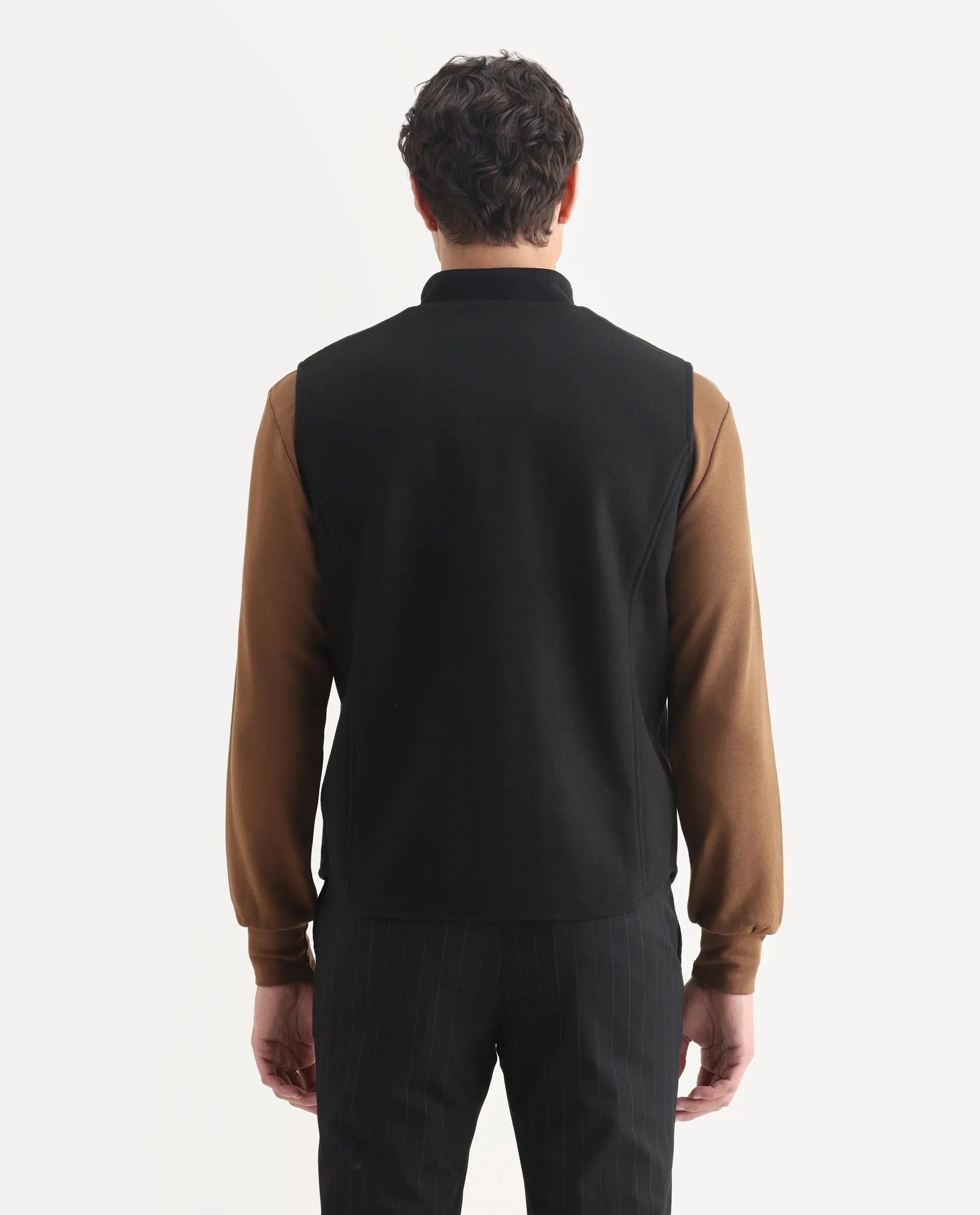 Rare Rabbit Men's Thermo Black Polyester Plain Regular Fit Sleeveless High Neck Jacket - Image 7