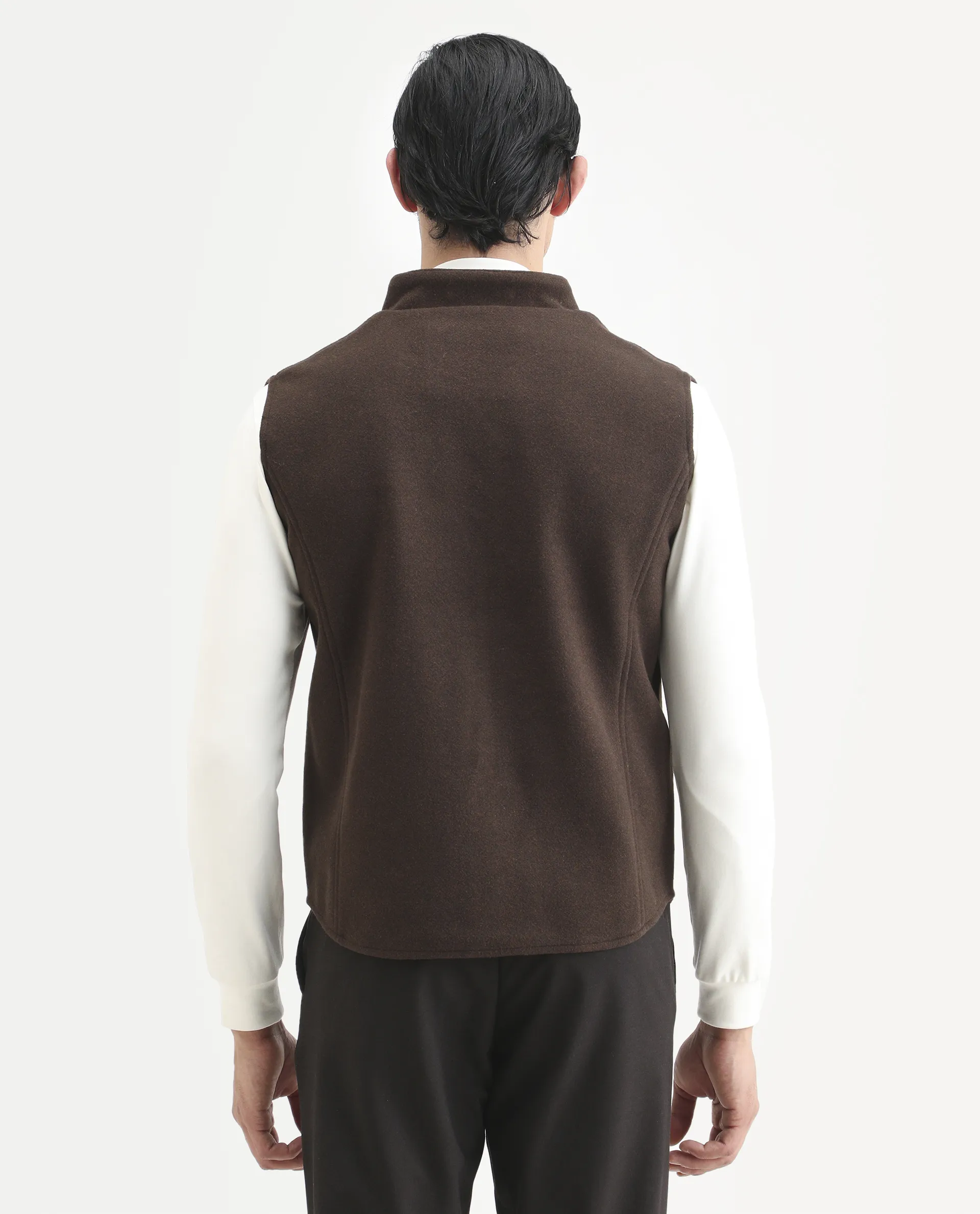 Rare Rabbit Men's Thermo Brown Polyester Plain Regular Fit Sleeveless High Neck Jacket - Image 8