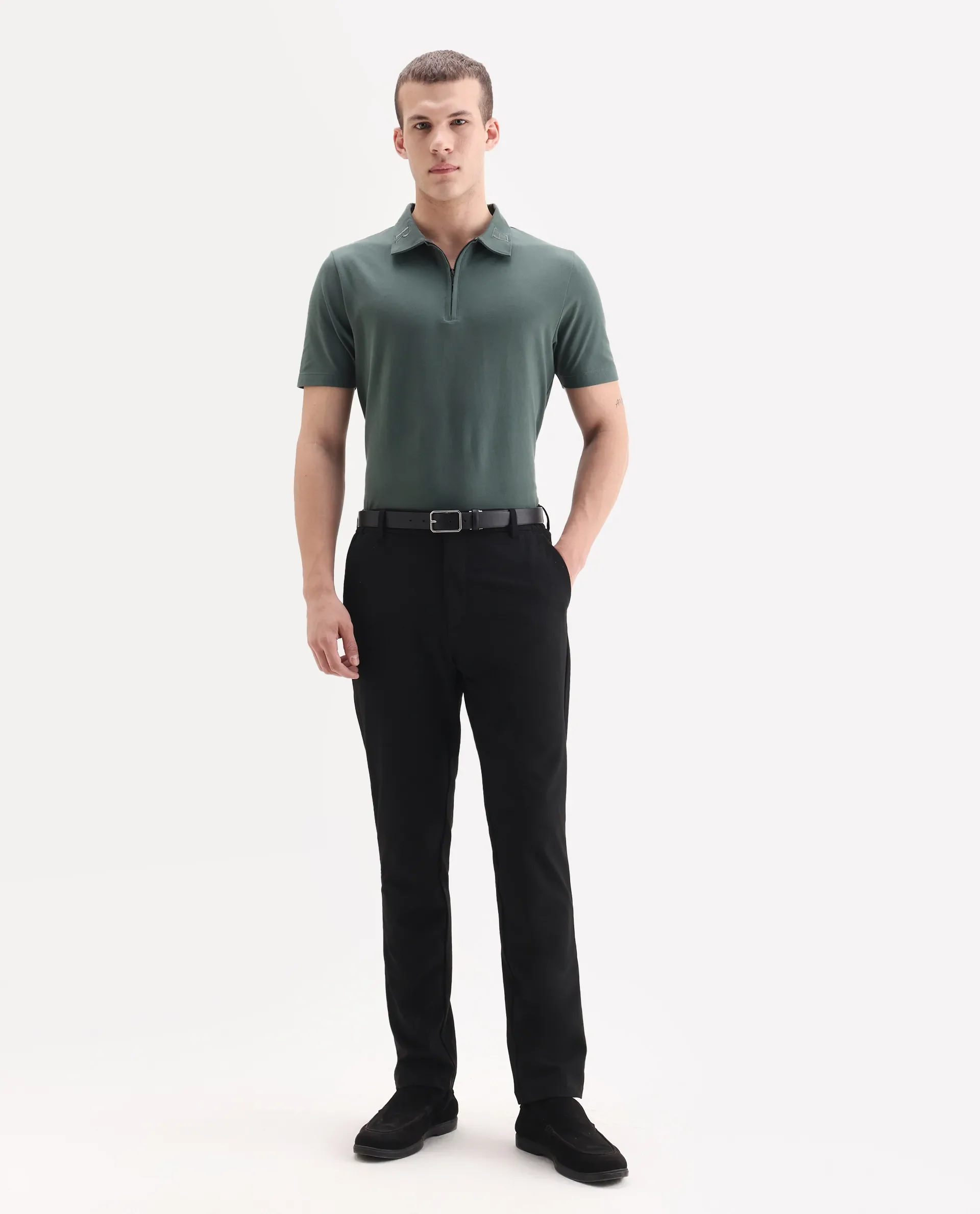 Rare Rabbit Men's Thero-25 Dusky Green Cotton Blend Plain Regular Fit Half Sleeve Polo - Image 2