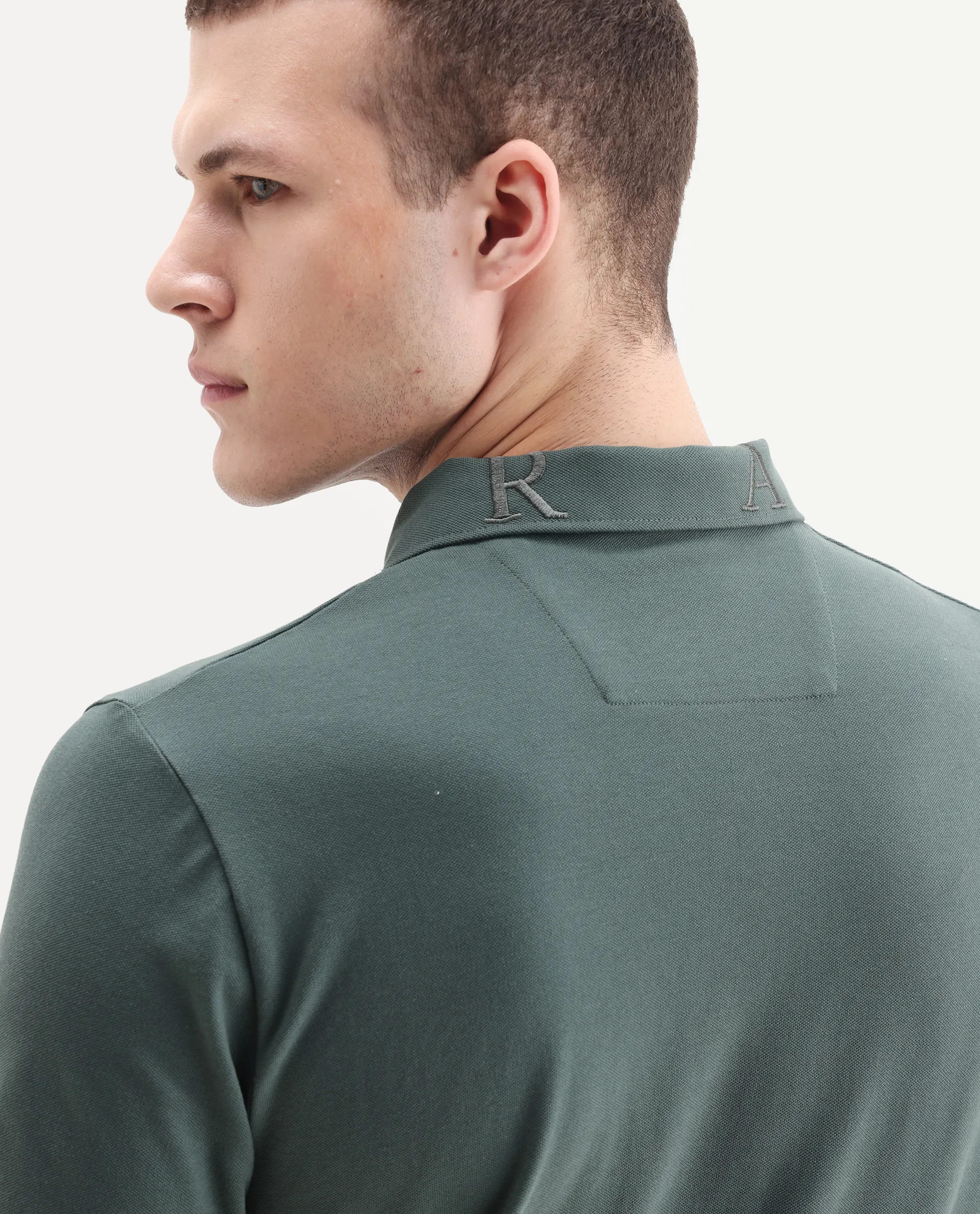 Rare Rabbit Men's Thero-25 Dusky Green Cotton Blend Plain Regular Fit Half Sleeve Polo - Image 3