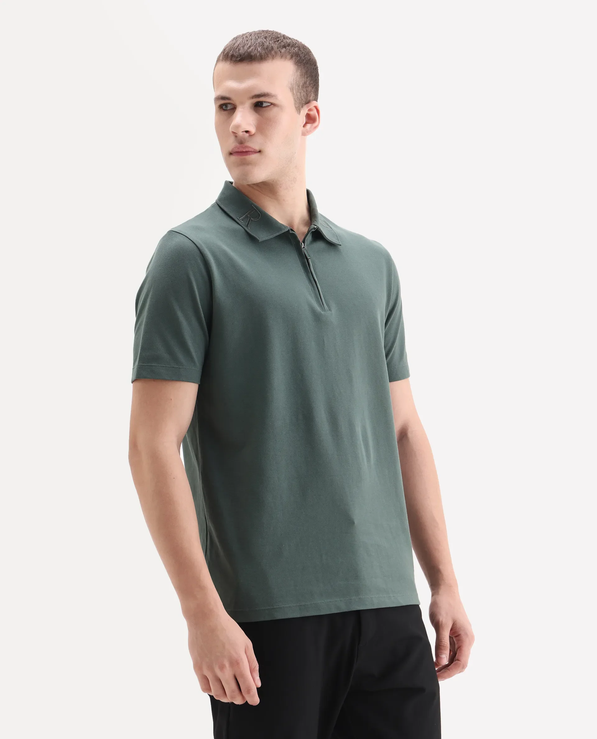 Rare Rabbit Men's Thero-25 Dusky Green Cotton Blend Plain Regular Fit Half Sleeve Polo - Image 6