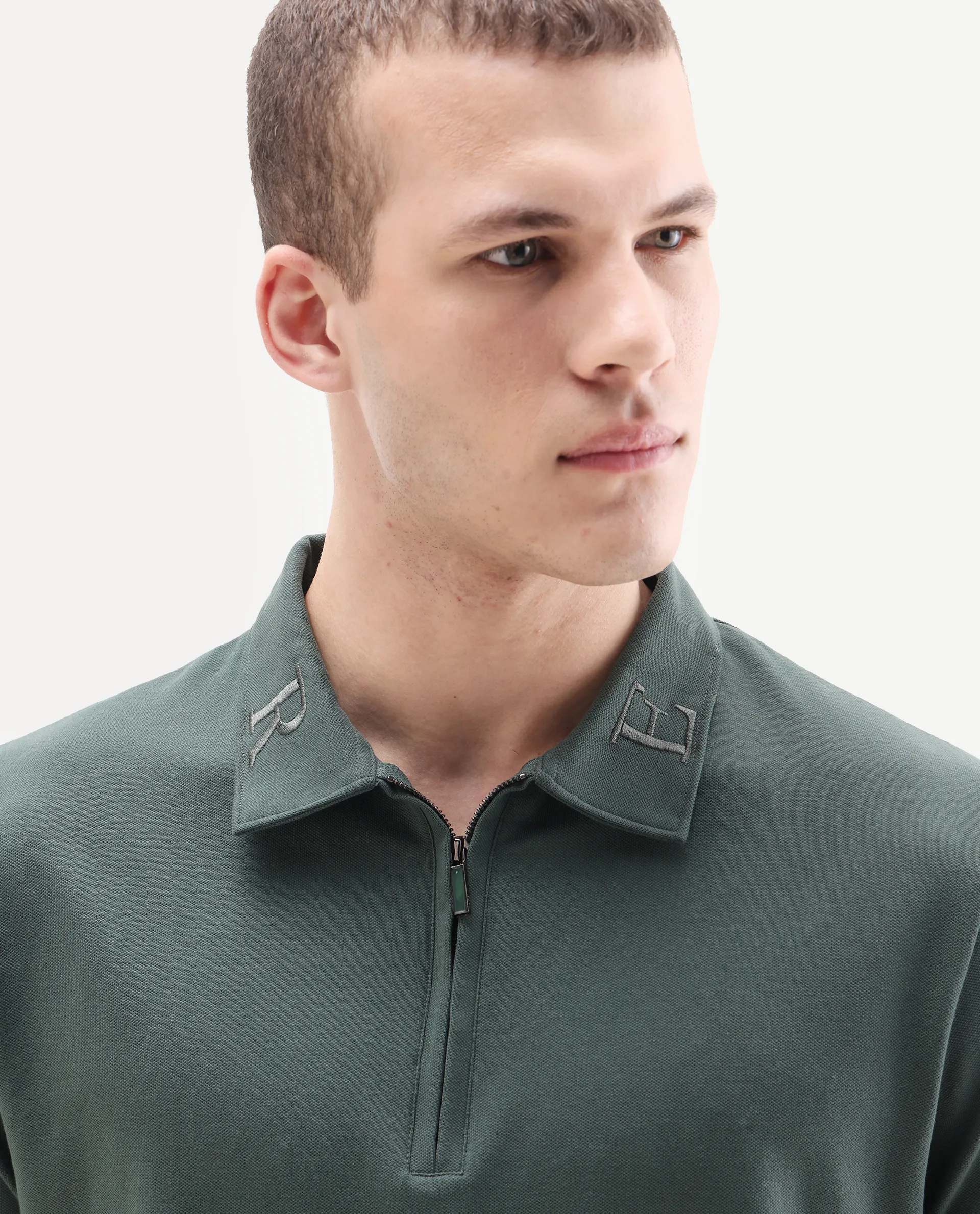 Rare Rabbit Men's Thero-25 Dusky Green Cotton Blend Plain Regular Fit Half Sleeve Polo - Image 7