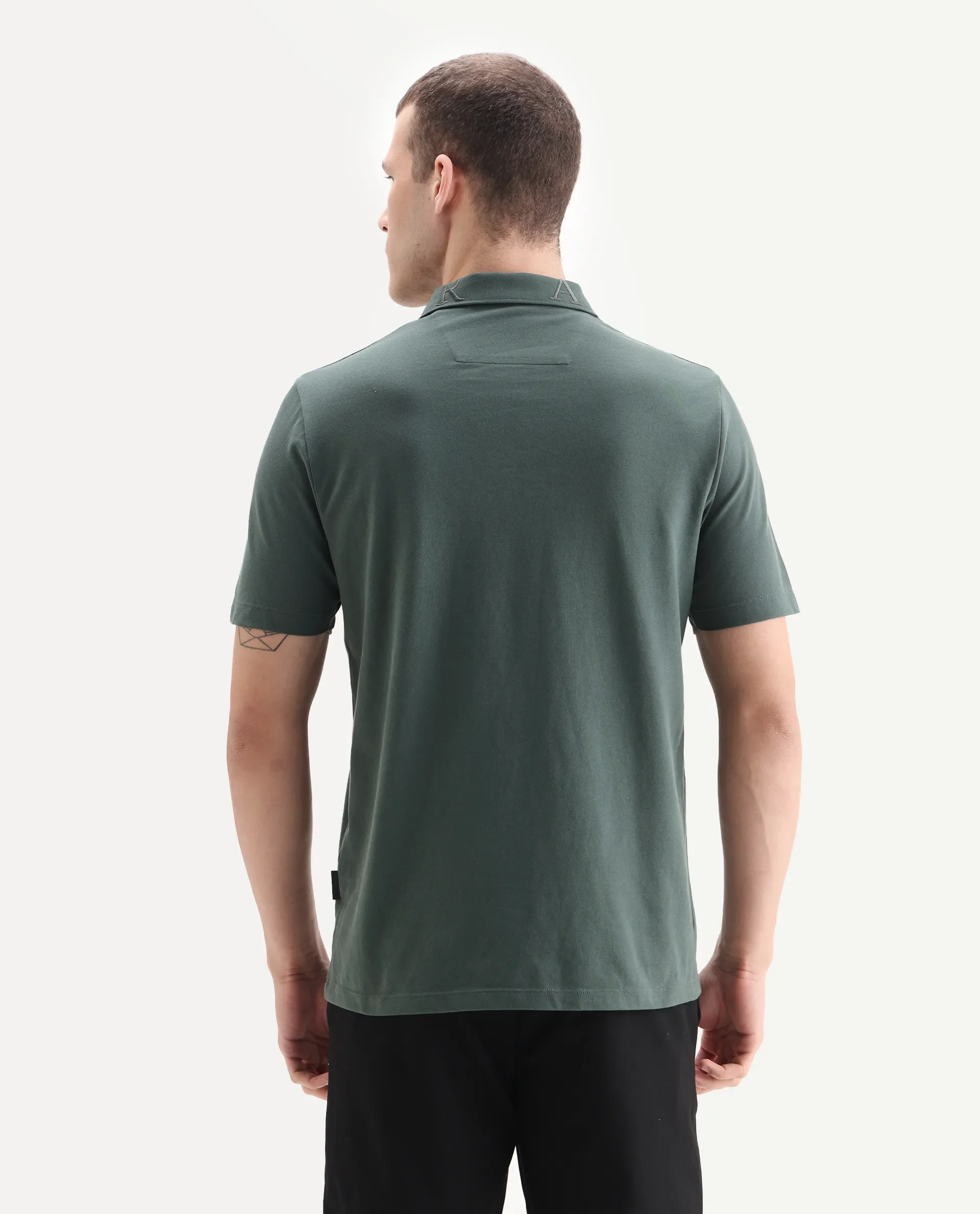 Rare Rabbit Men's Thero-25 Dusky Green Cotton Blend Plain Regular Fit Half Sleeve Polo - Image 8