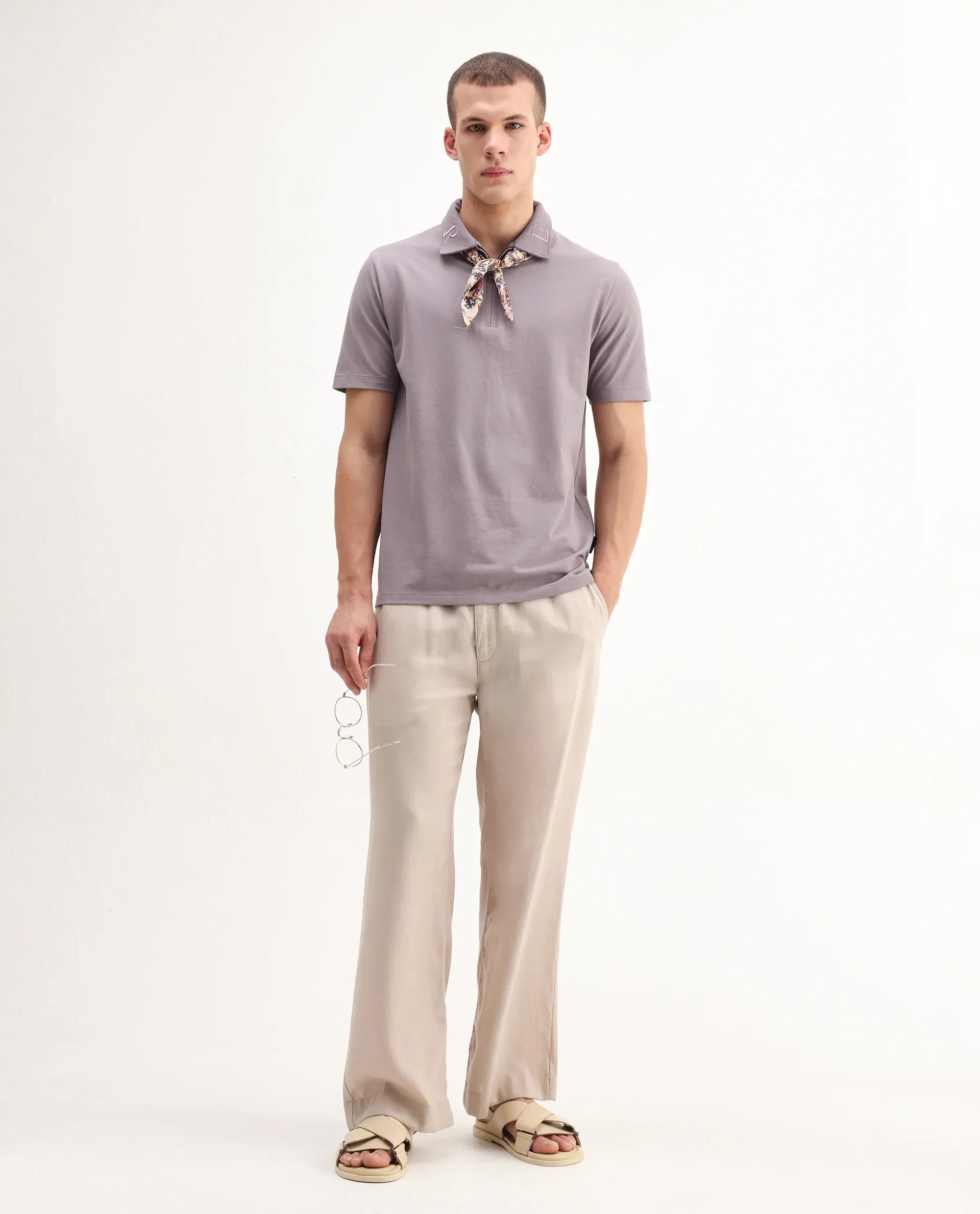 Rare Rabbit Men's Thero-25 Dusky Purple Cotton Blend Plain Regular Fit Half Sleeve Polo - Image 2