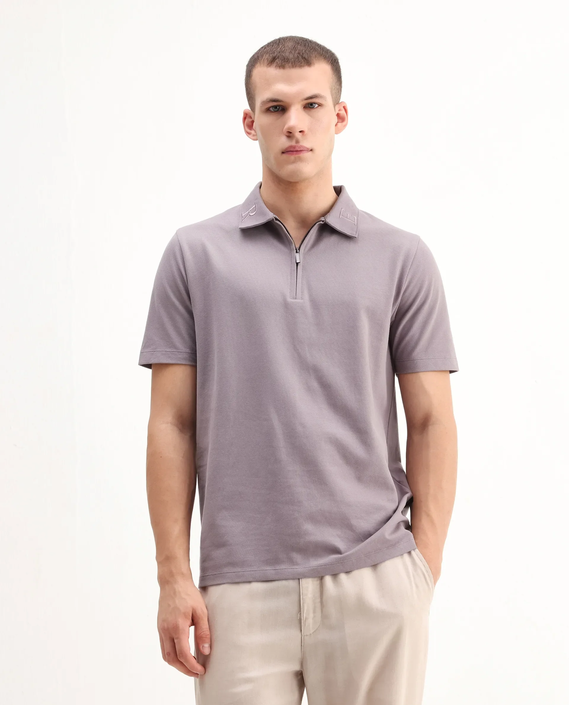 Rare Rabbit Men's Thero-25 Dusky Purple Cotton Blend Plain Regular Fit Half Sleeve Polo - Image 4
