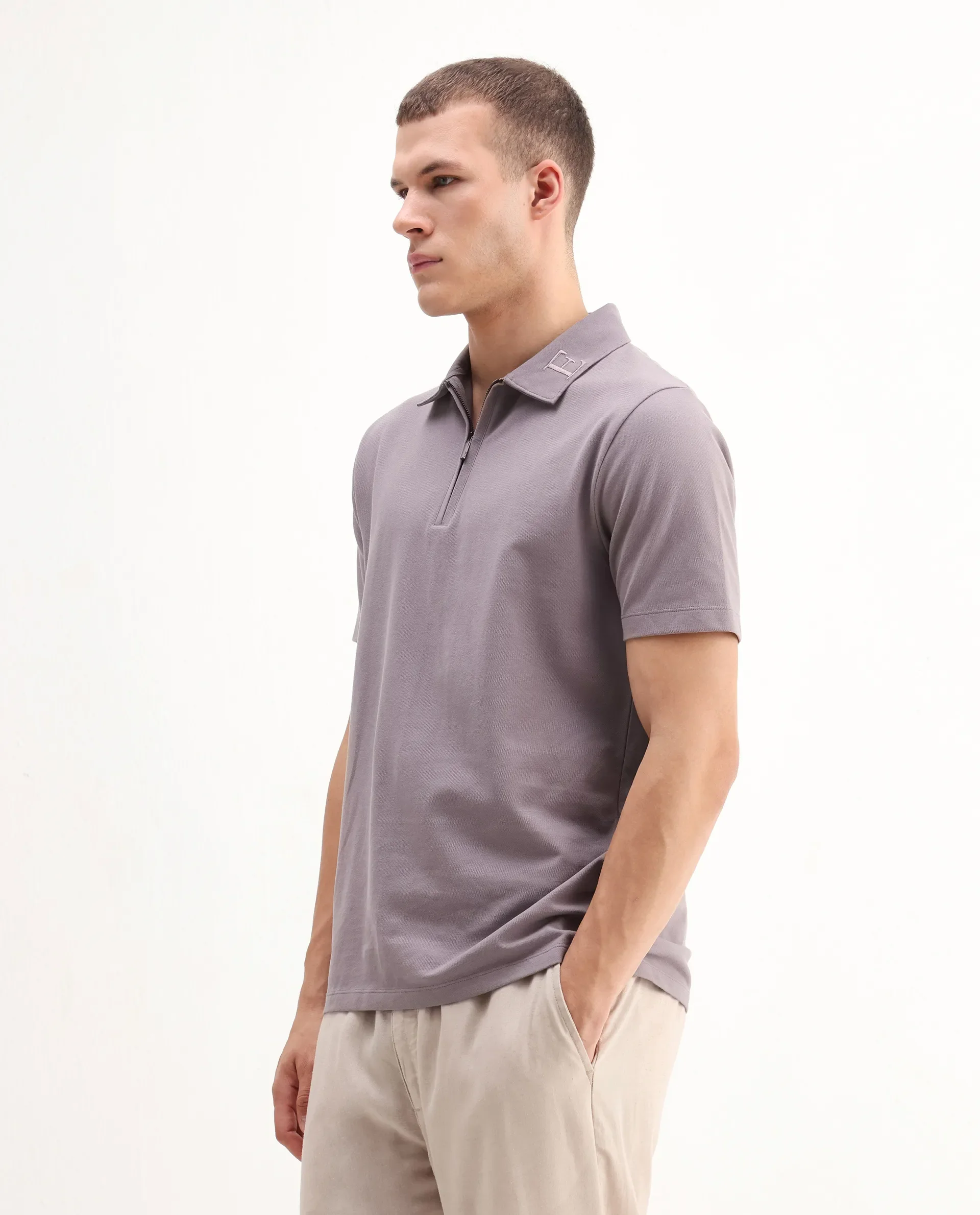 Rare Rabbit Men's Thero-25 Dusky Purple Cotton Blend Plain Regular Fit Half Sleeve Polo - Image 5