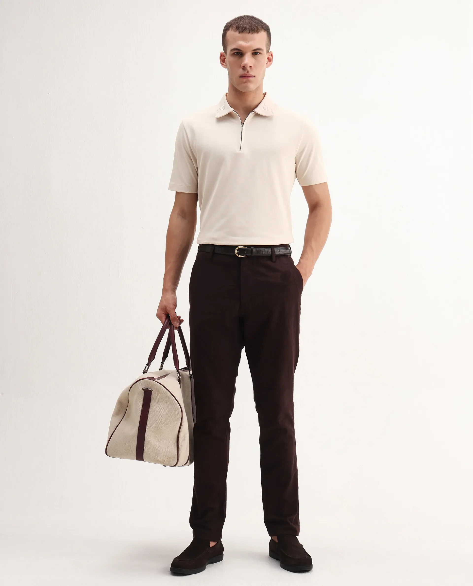 Rare Rabbit Men's Thero-25 Light Beige Cotton Blend Plain Regular Fit Half Sleeve Polo - Image 2