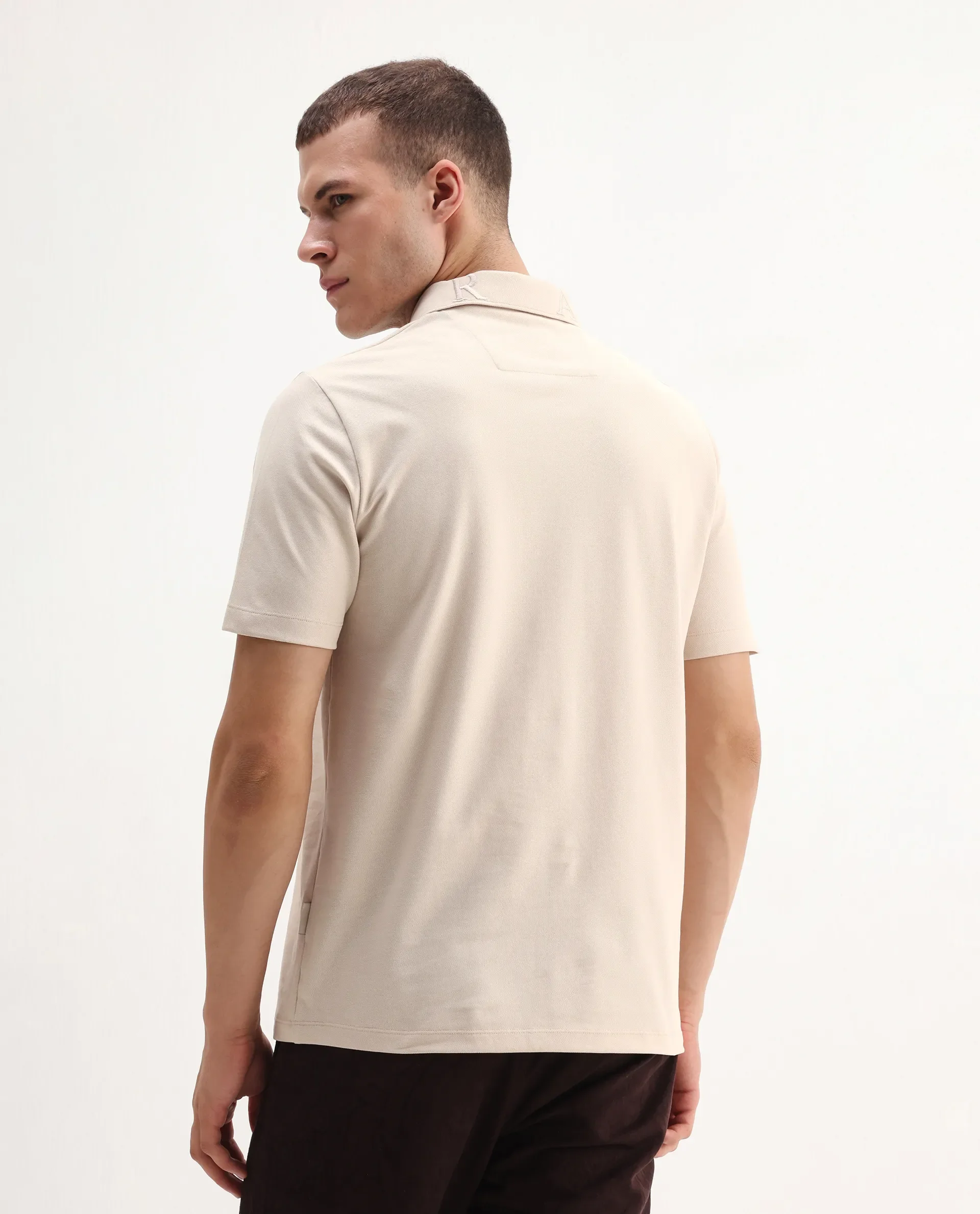 Rare Rabbit Men's Thero-25 Light Beige Cotton Blend Plain Regular Fit Half Sleeve Polo - Image 7