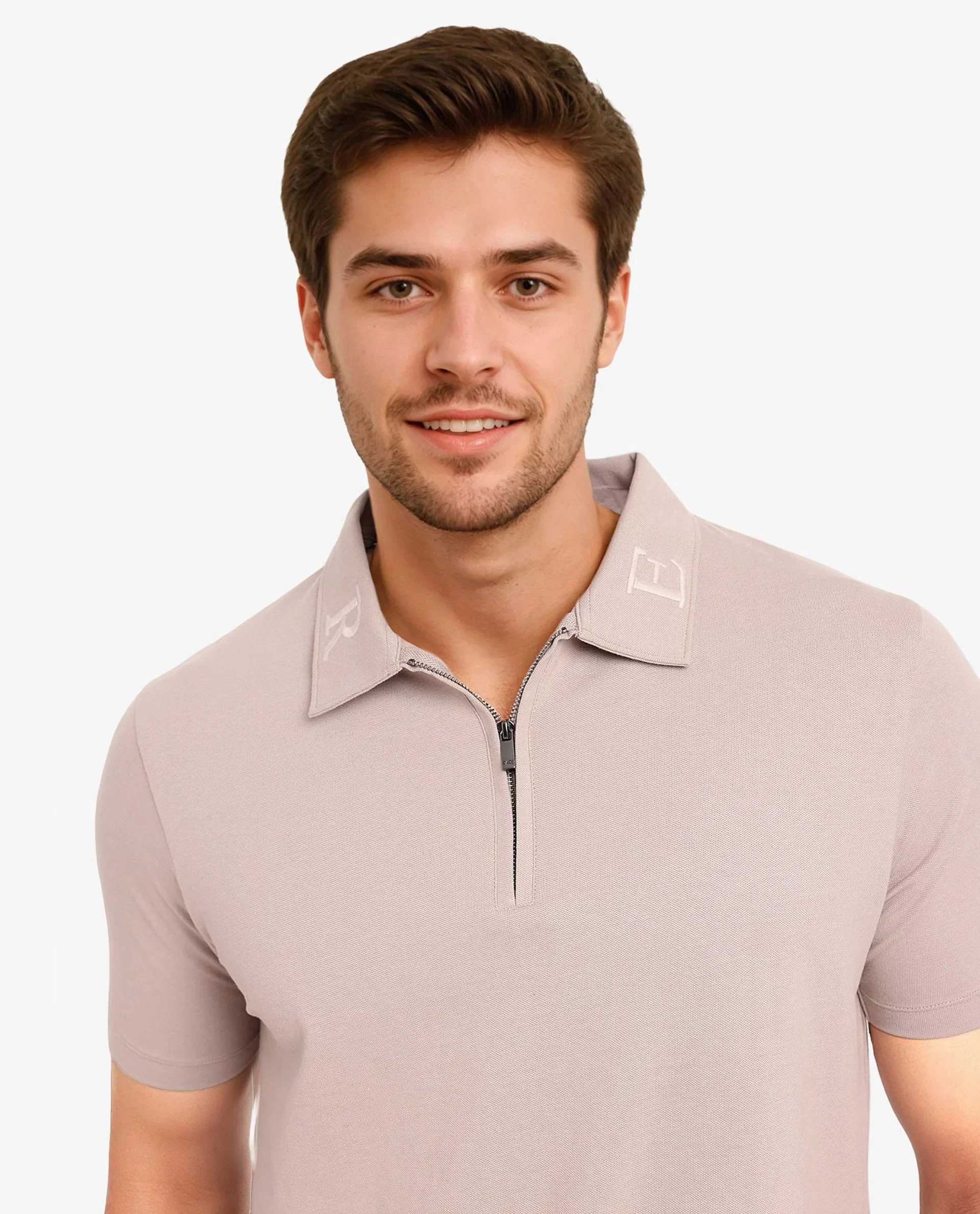 Rare Rabbit Men's Thero Dusky Beige Cotton Embroidered Regular Fit Half Sleeve Polo - Image 2