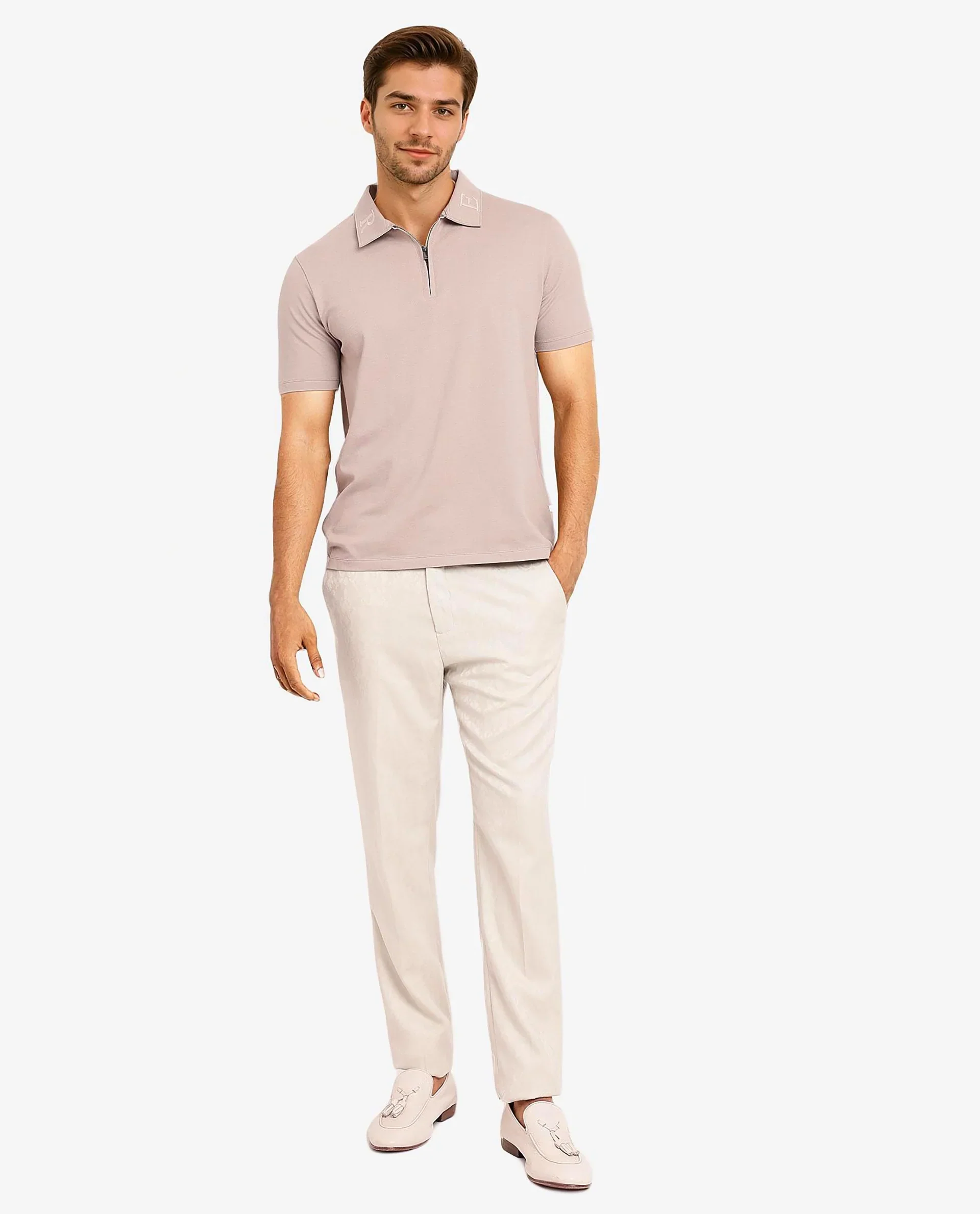 Rare Rabbit Men's Thero Dusky Beige Cotton Embroidered Regular Fit Half Sleeve Polo - Image 3