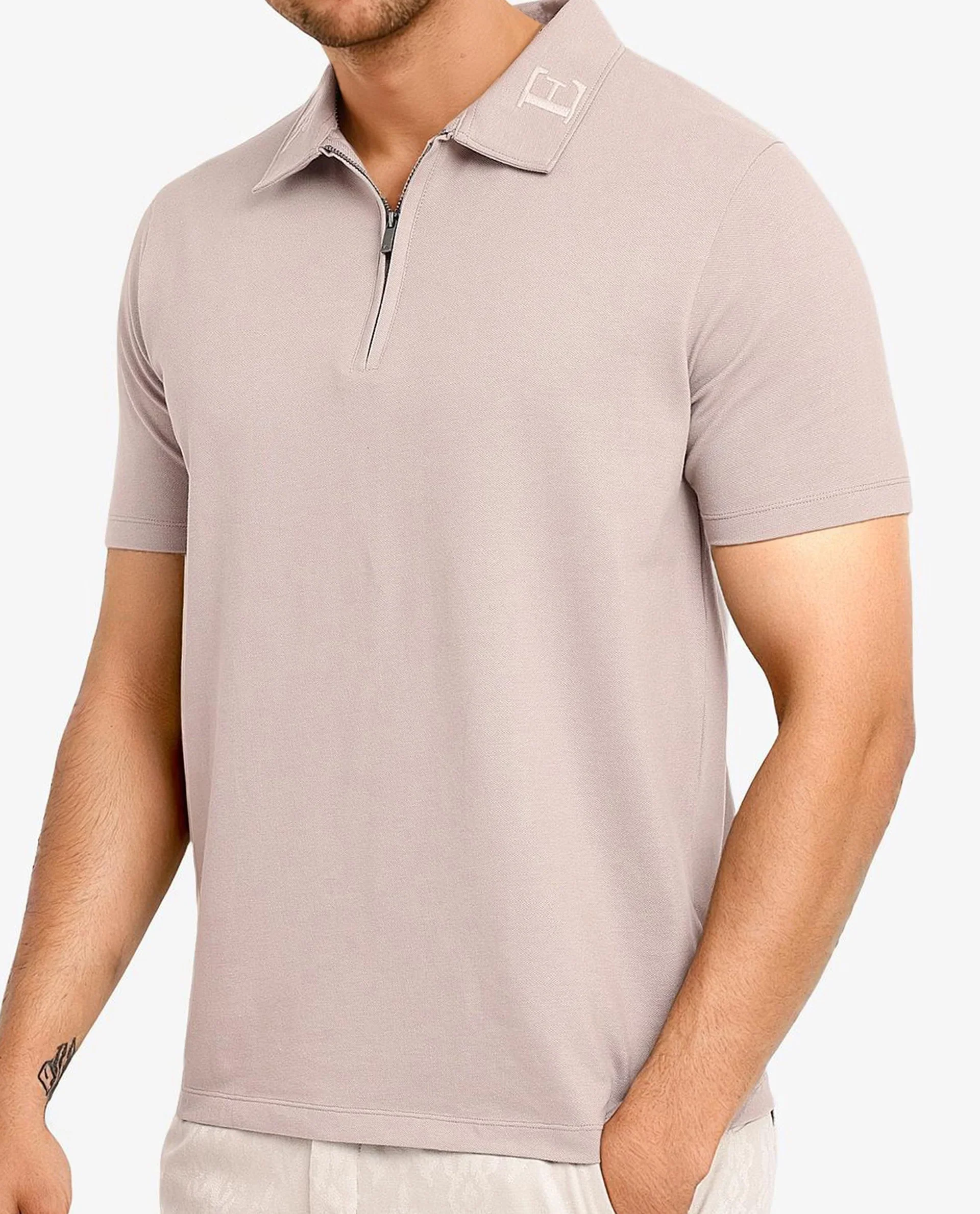 Rare Rabbit Men's Thero Dusky Beige Cotton Embroidered Regular Fit Half Sleeve Polo - Image 5