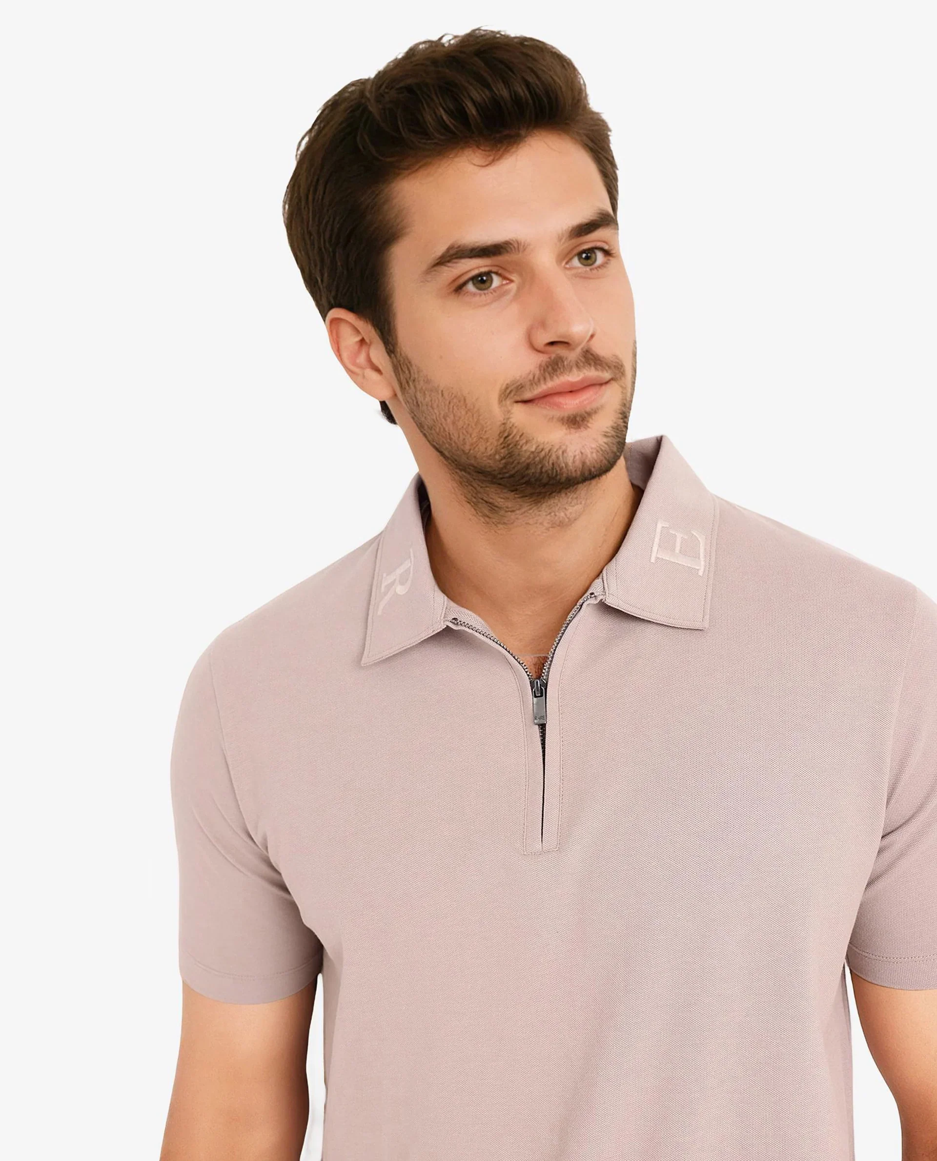 Rare Rabbit Men's Thero Dusky Beige Cotton Embroidered Regular Fit Half Sleeve Polo - Image 6