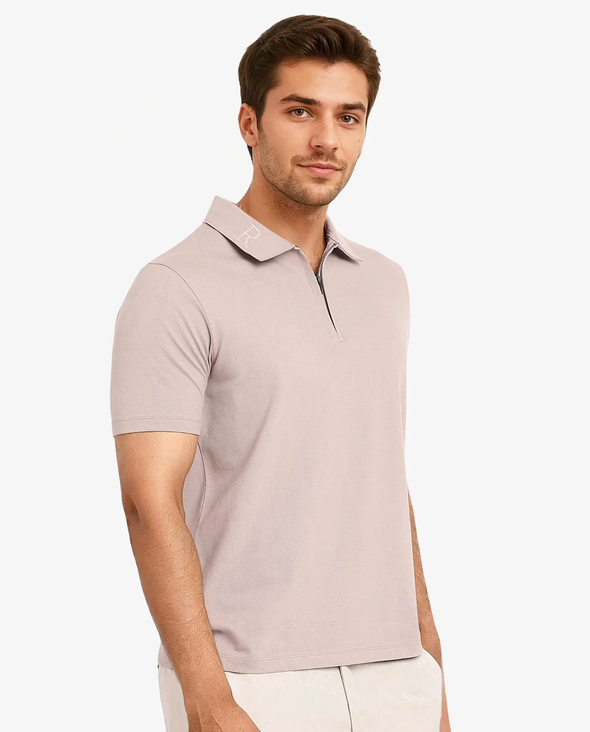 Rare Rabbit Men's Thero Dusky Beige Cotton Embroidered Regular Fit Half Sleeve Polo - Image 8