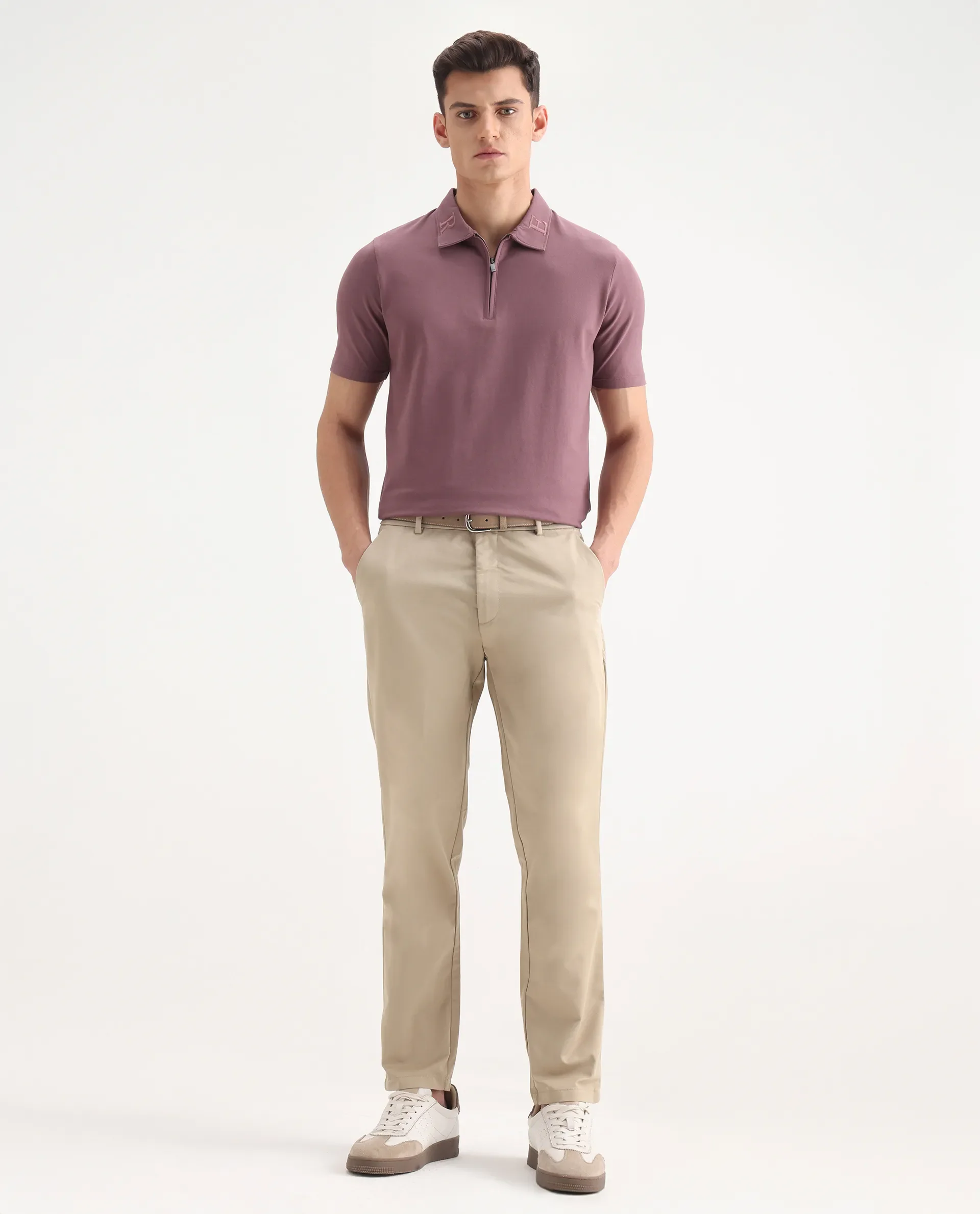 Rare Rabbit Men's Thero Dusky Pink Cotton Embroidered Regular Fit Half Sleeve Polo - Image 2