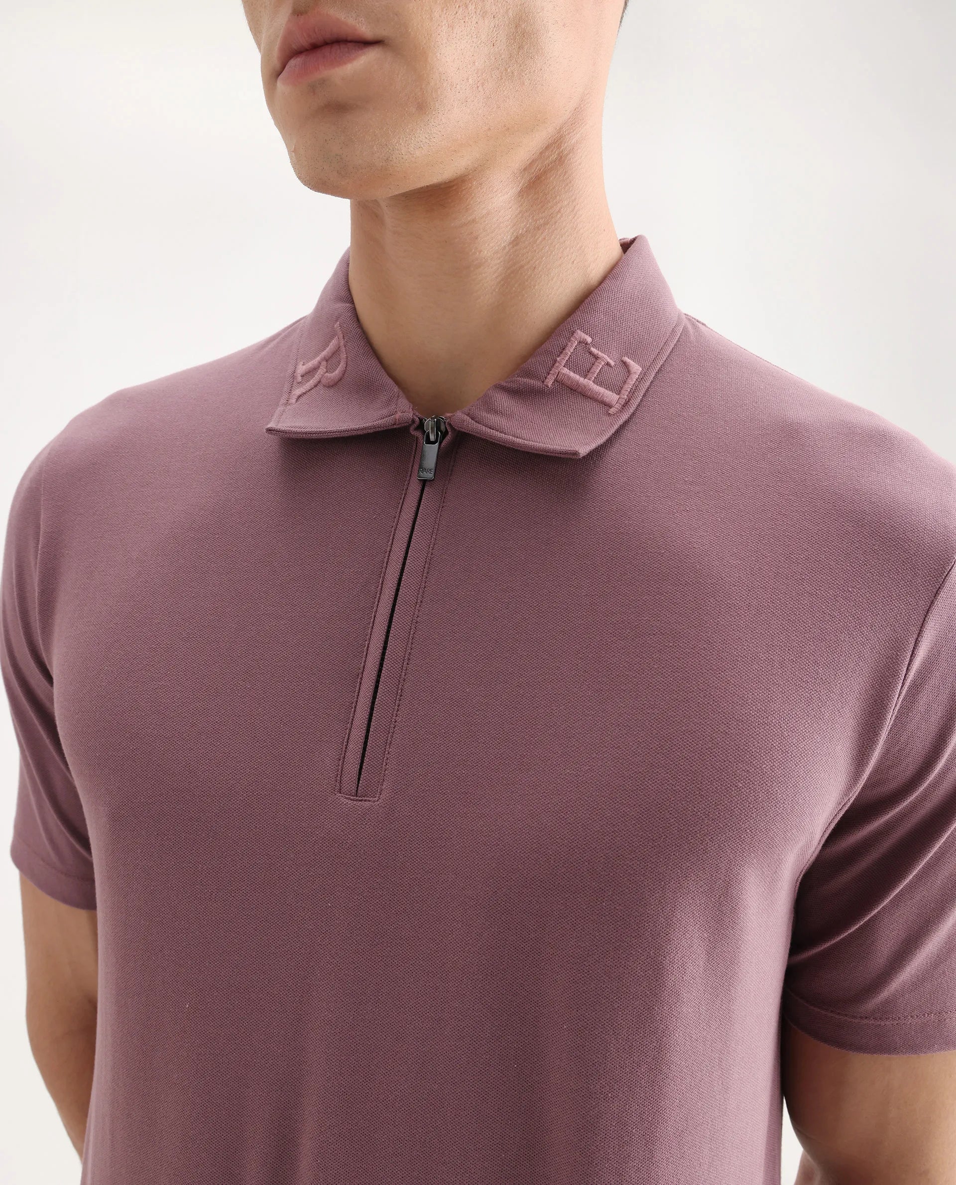 Rare Rabbit Men's Thero Dusky Pink Cotton Embroidered Regular Fit Half Sleeve Polo - Image 3