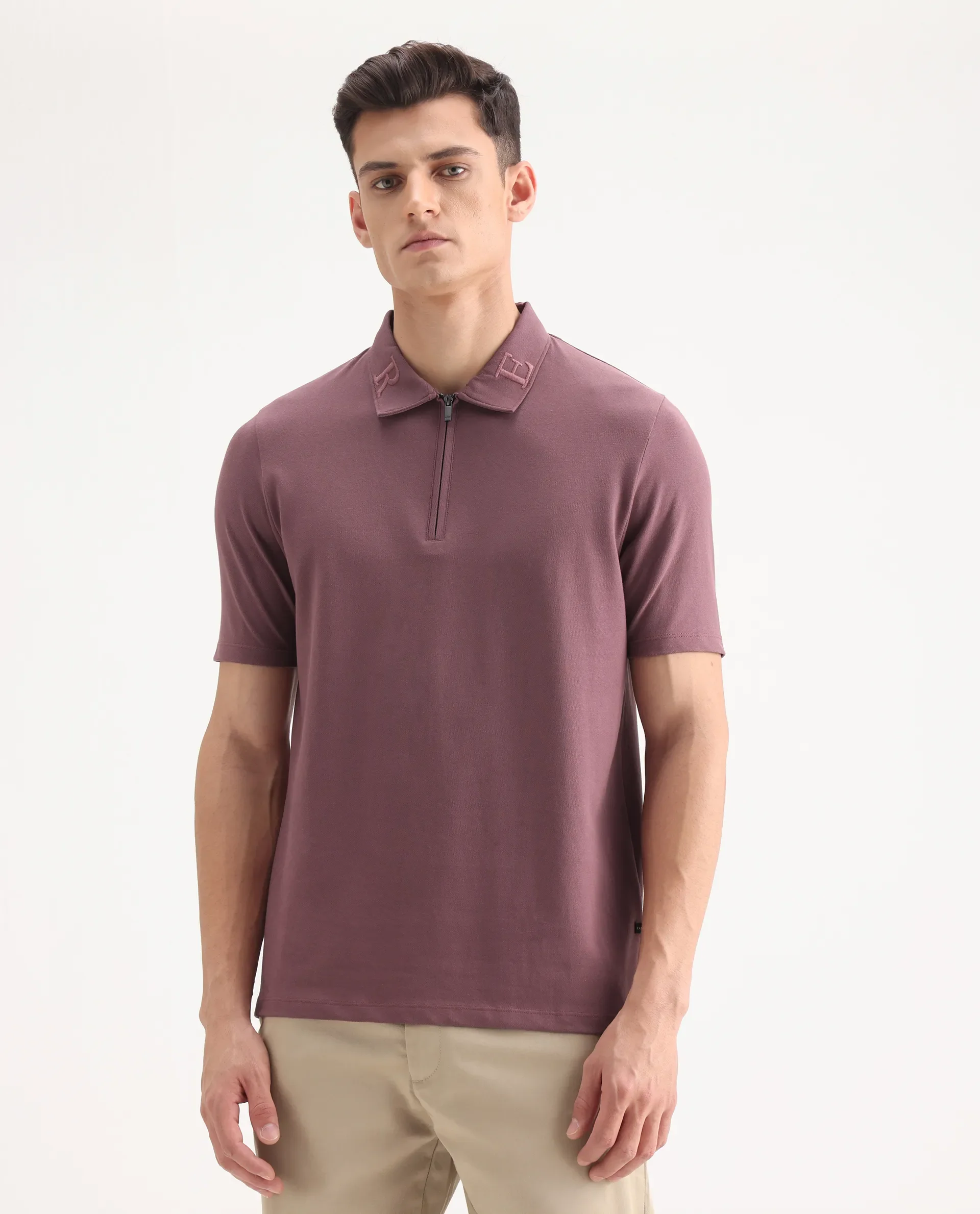 Rare Rabbit Men's Thero Dusky Pink Cotton Embroidered Regular Fit Half Sleeve Polo - Image 6