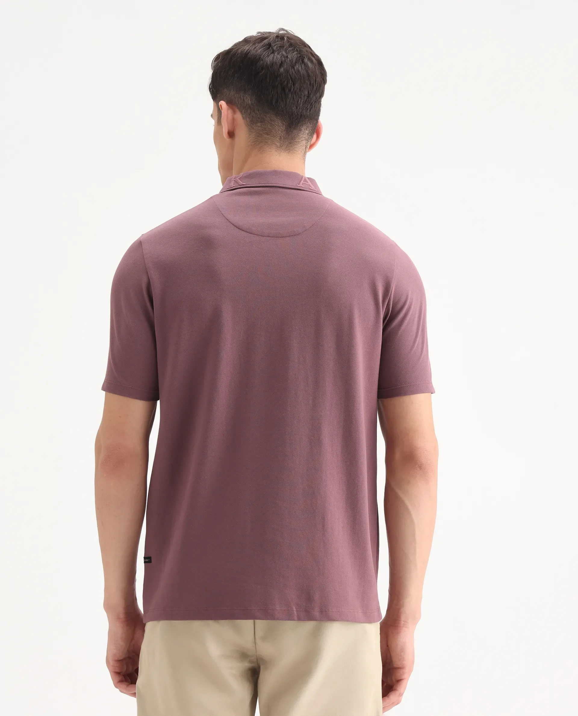 Rare Rabbit Men's Thero Dusky Pink Cotton Embroidered Regular Fit Half Sleeve Polo - Image 7