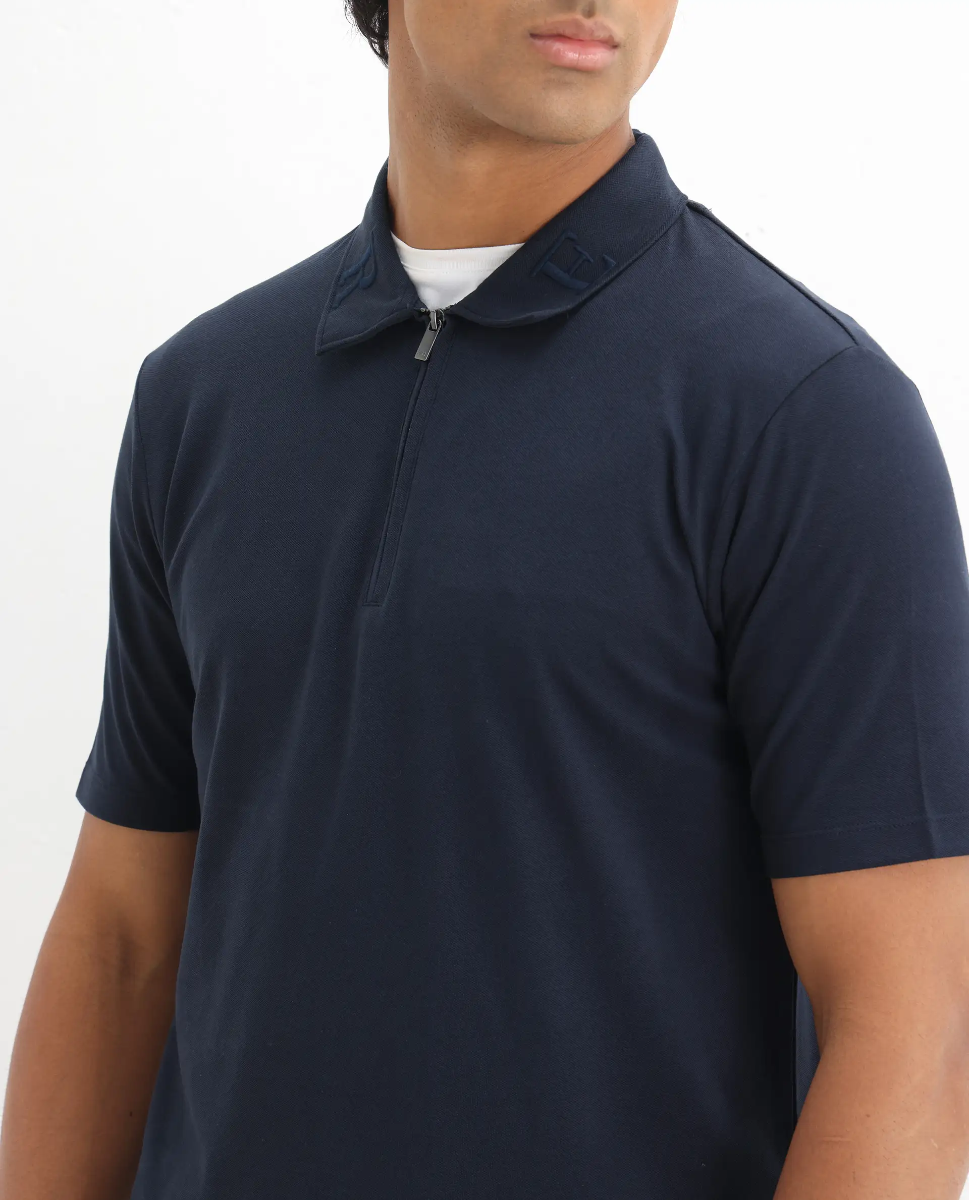 Rare Rabbit Men's Thero Navy Cotton Plain Regular Fit Half Sleeve Polo - Image 3