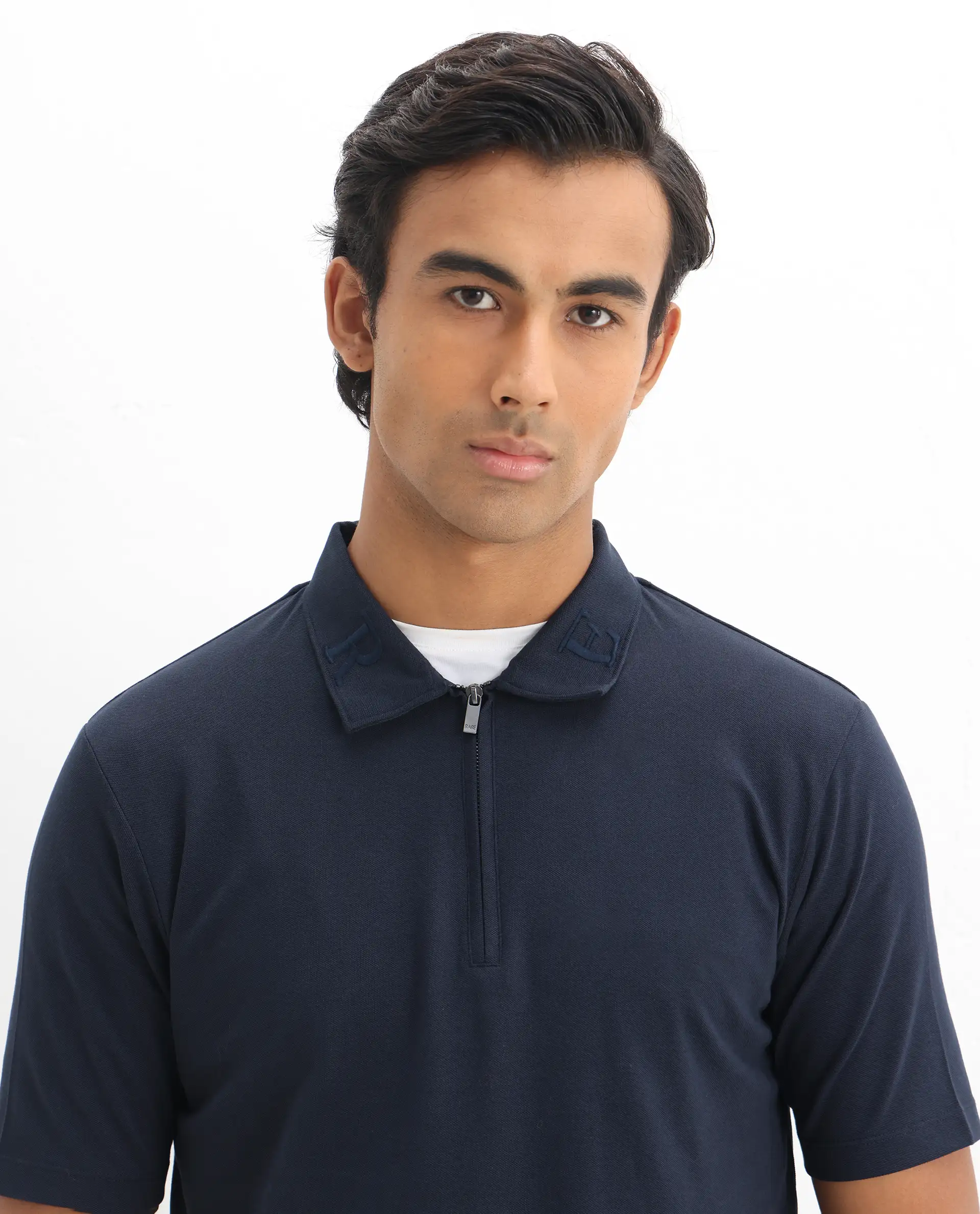 Rare Rabbit Men's Thero Navy Cotton Plain Regular Fit Half Sleeve Polo - Image 7