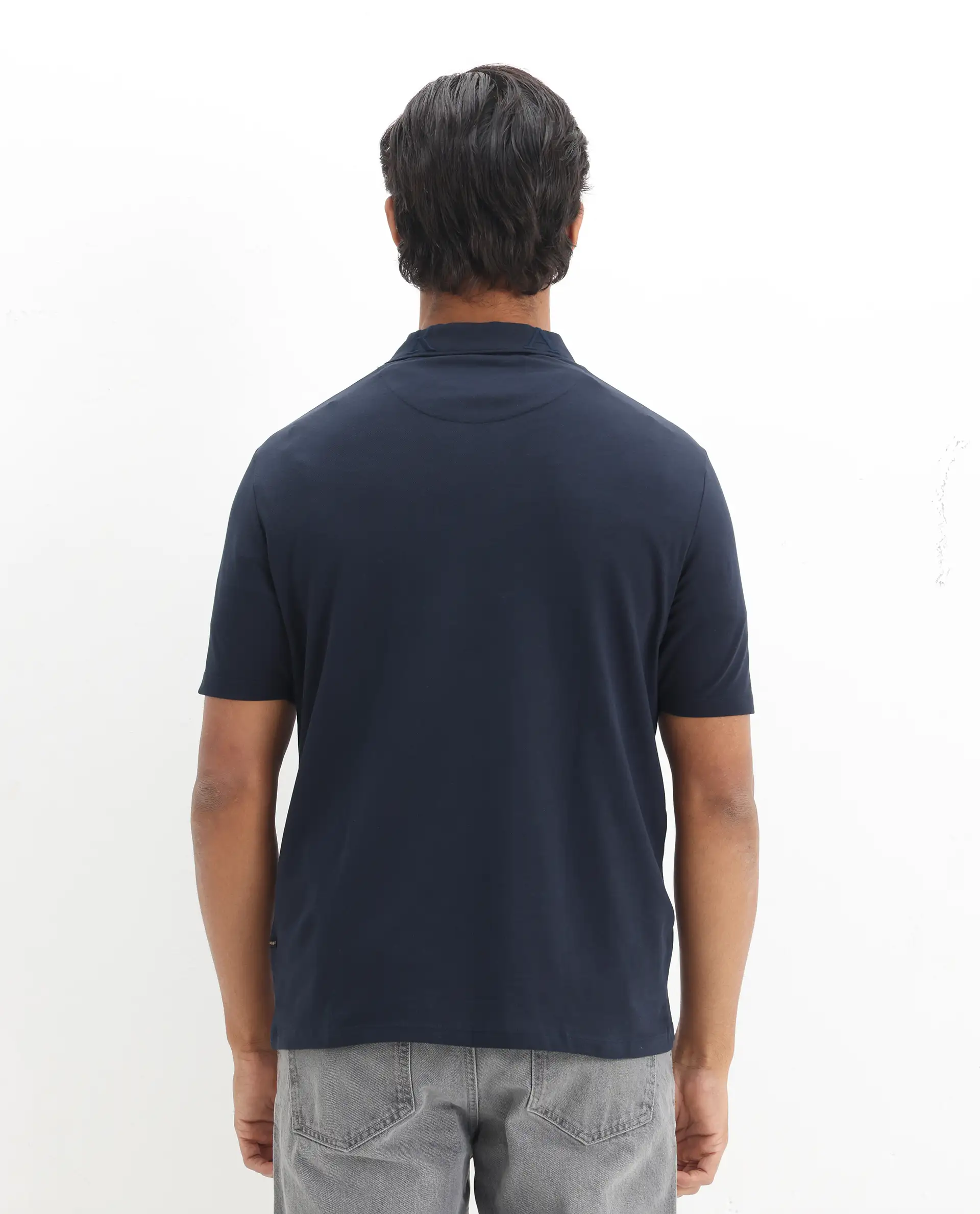 Rare Rabbit Men's Thero Navy Cotton Plain Regular Fit Half Sleeve Polo - Image 8