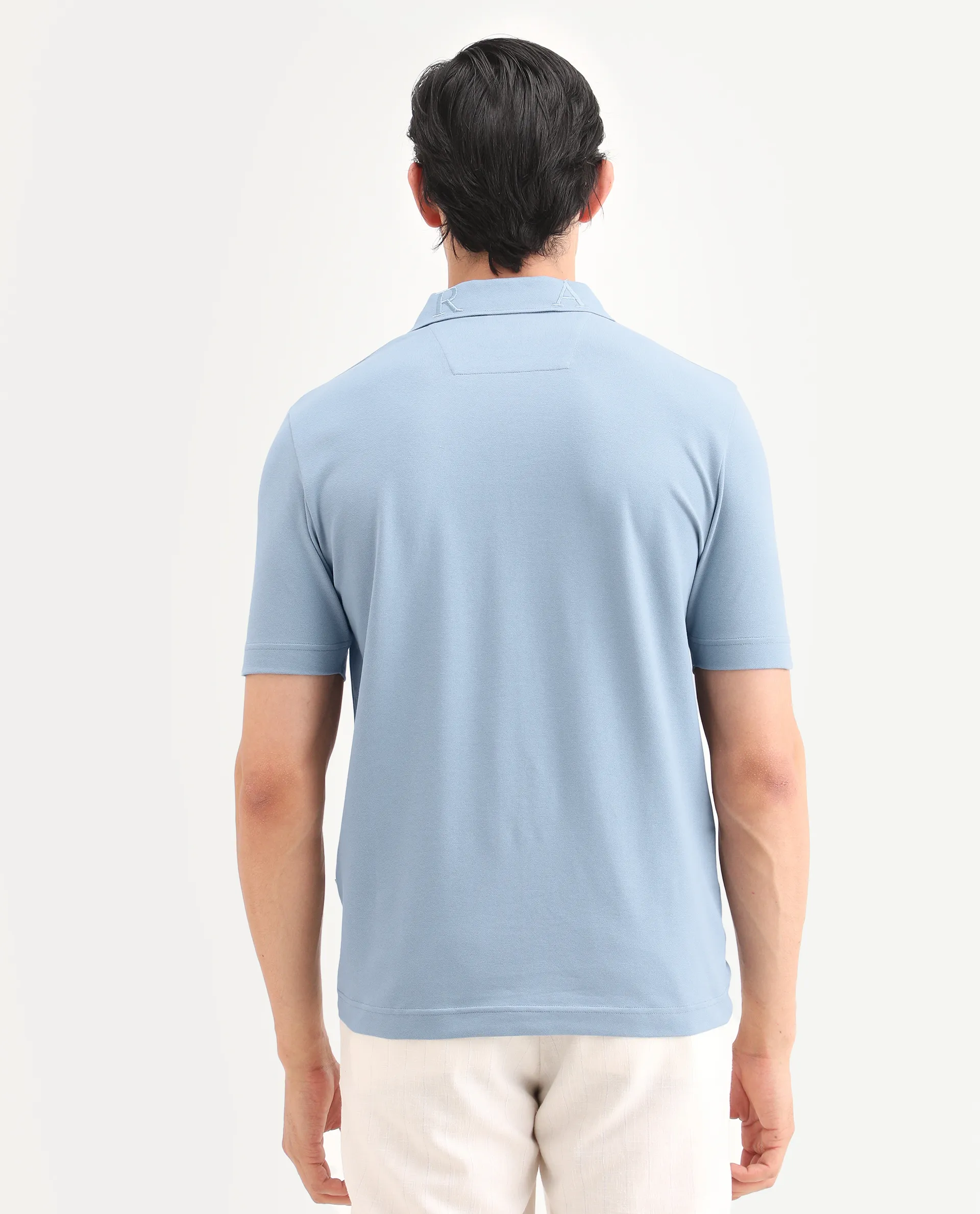 Rare Rabbit Men's Thero-S26 Dusky Blue Cotton Blend Fabric Half Sleeve Spread Collar Regular Fit Plain Polo - Image 8