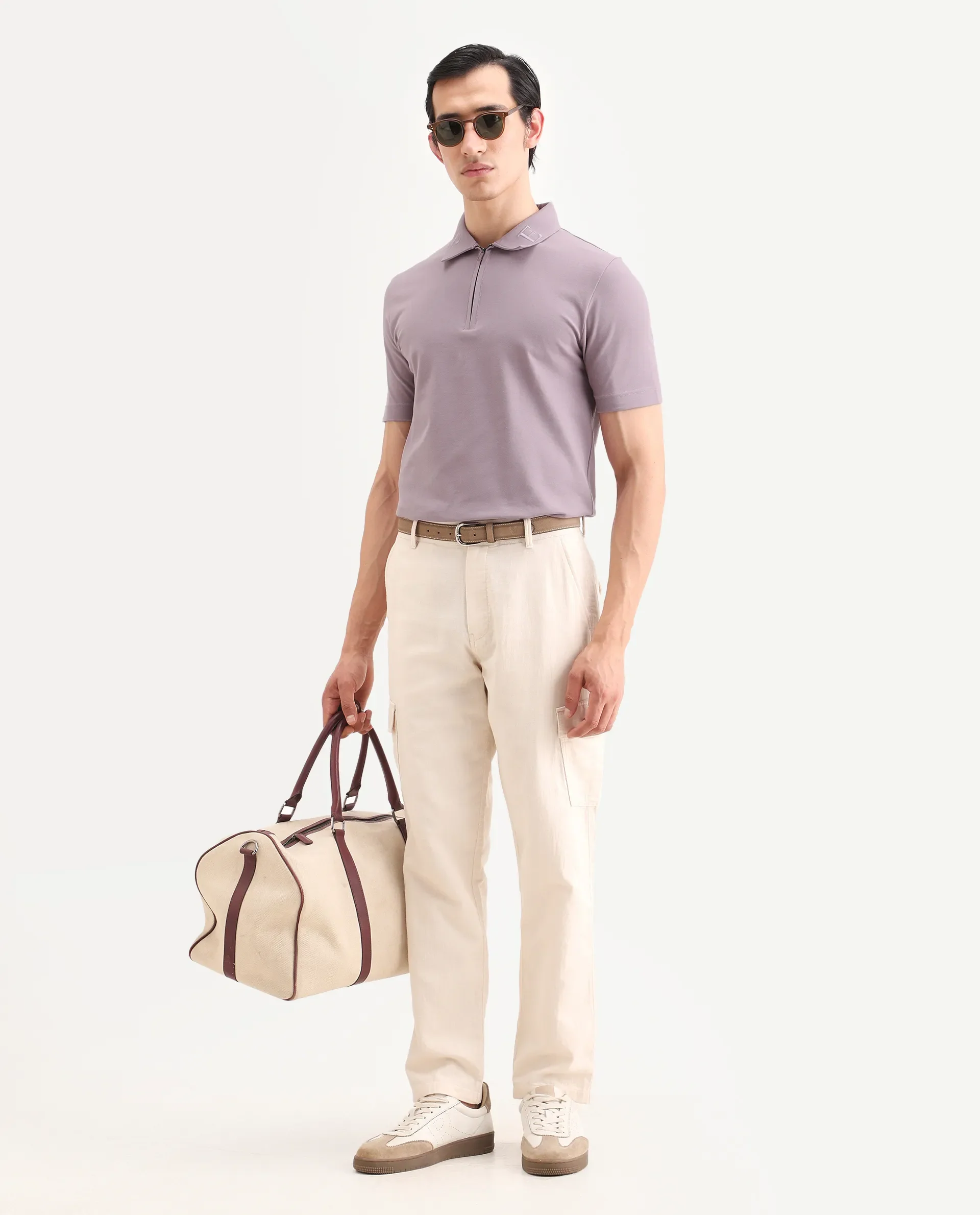 Rare Rabbit Men's Thero-S26 Dusky Pink Cotton Blend Fabric Half Sleeve Spread Collar Regular Fit Plain Polo - Image 2