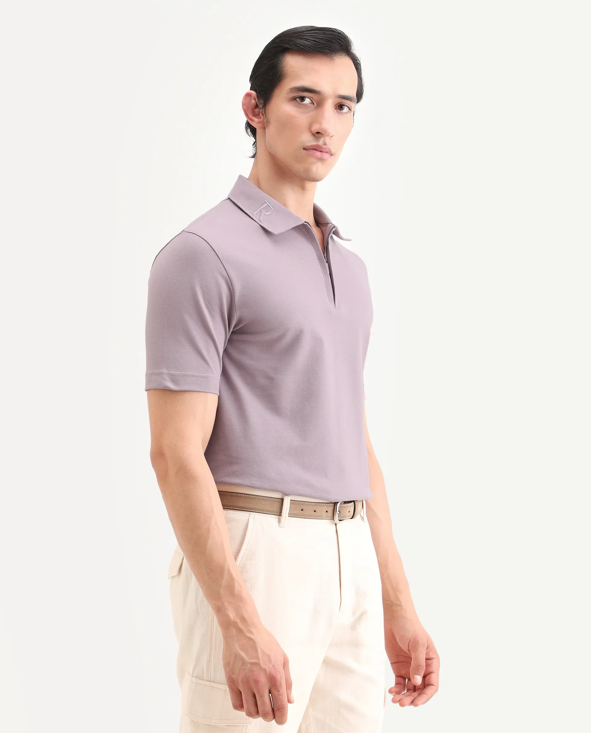 Rare Rabbit Men's Thero-S26 Dusky Pink Cotton Blend Fabric Half Sleeve Spread Collar Regular Fit Plain Polo - Image 6