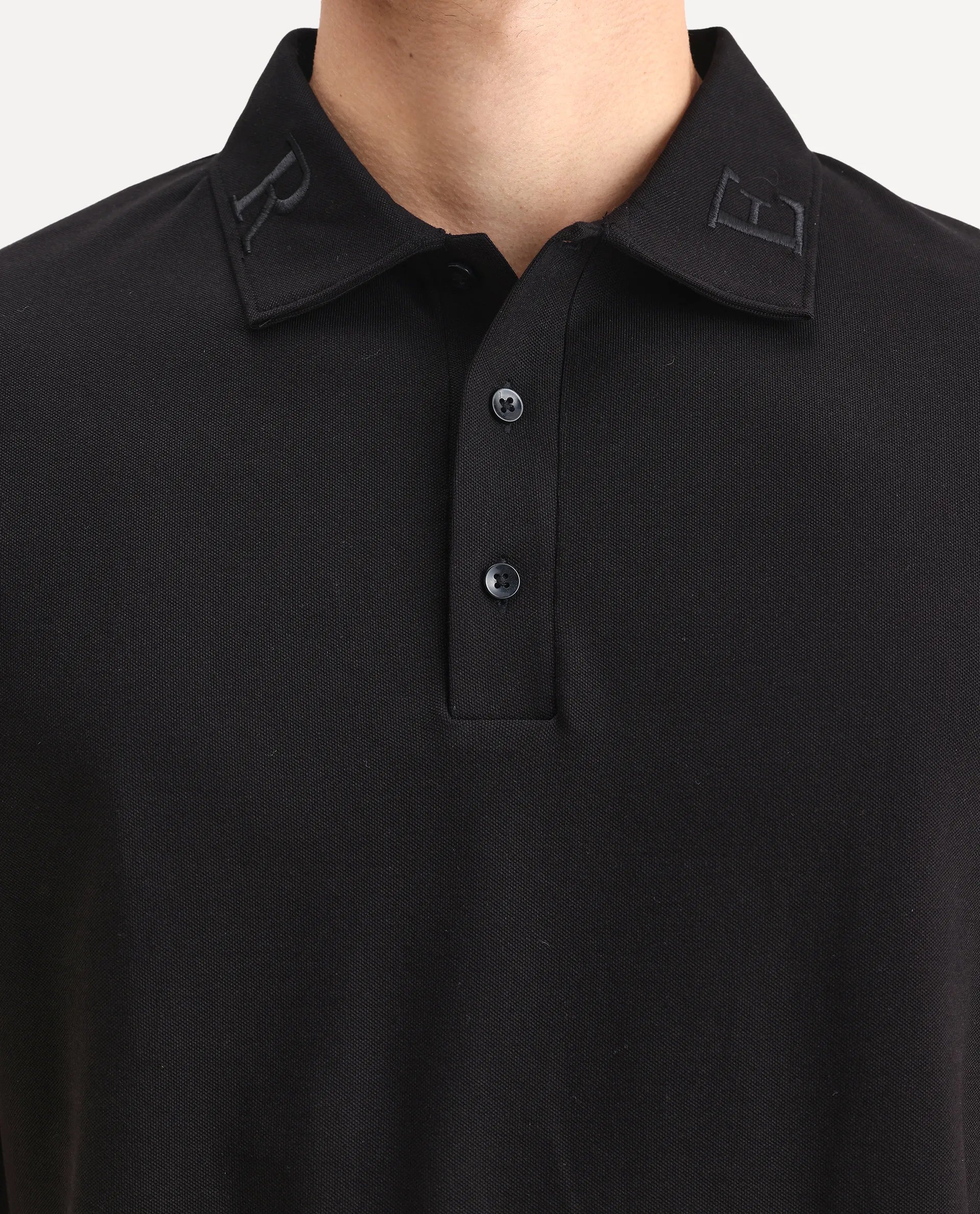 Rare Rabbit Men's Theron Black Cotton Blend Plain Regular Fit Half Sleeve Polo - Image 3
