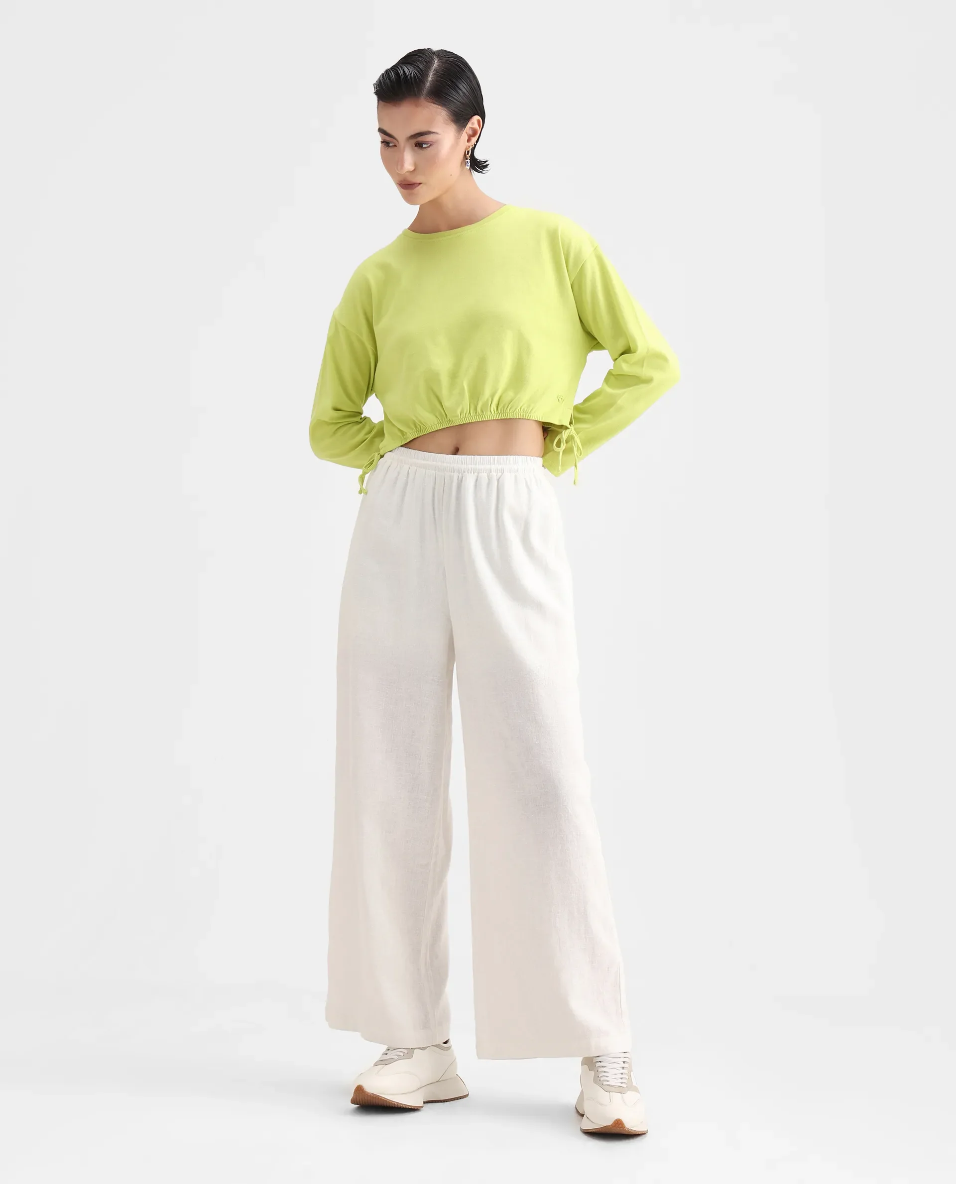 Rareism Women's Thistle Flouroscent Green Cotton Crew Neck Plain Crop Regular Fit Top - Image 2