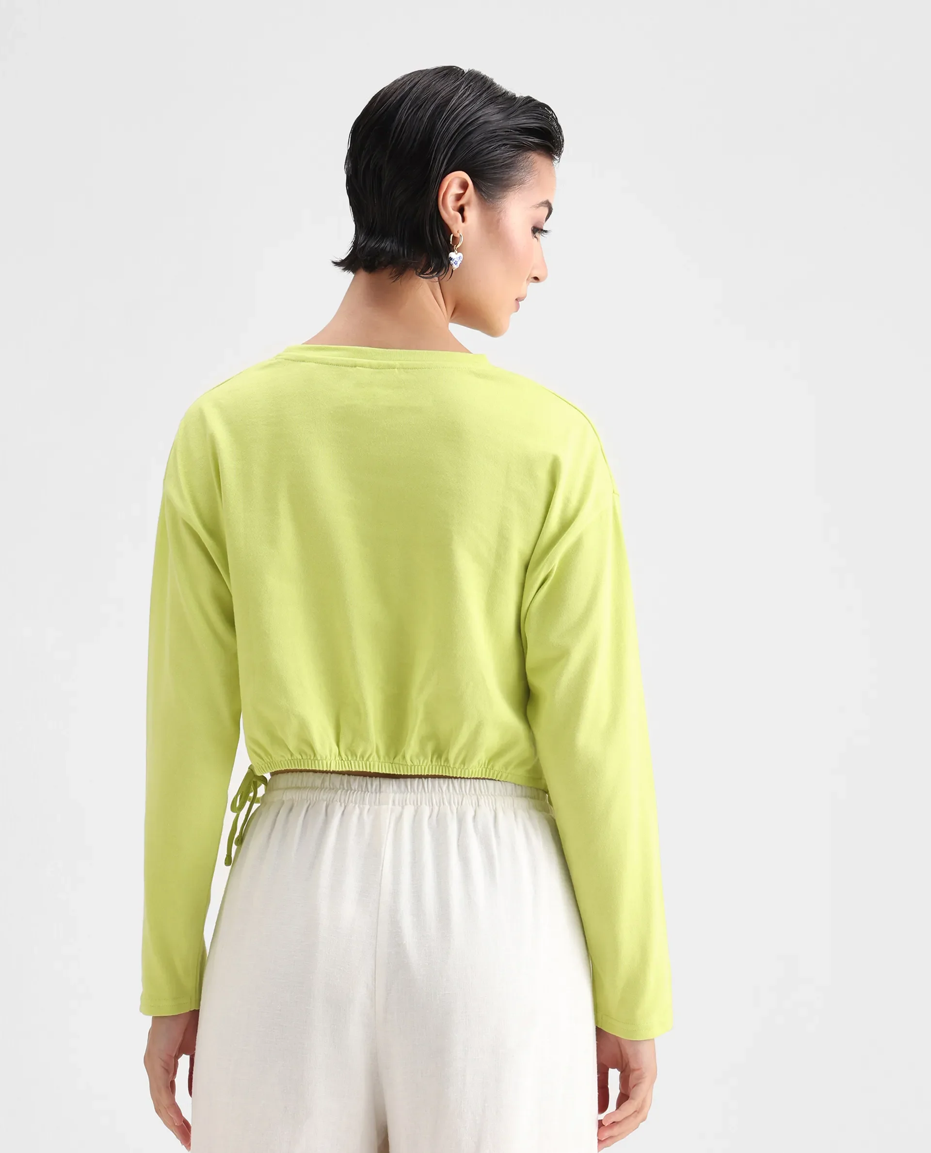 Rareism Women's Thistle Flouroscent Green Cotton Crew Neck Plain Crop Regular Fit Top - Image 7