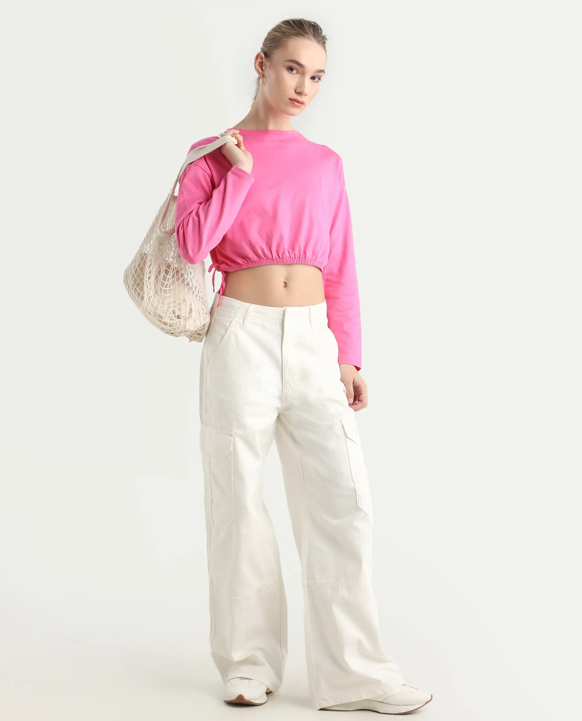 Rareism Women's Thistle Pink Cotton Crew Neck Plain Crop Regular Fit Top - Image 2