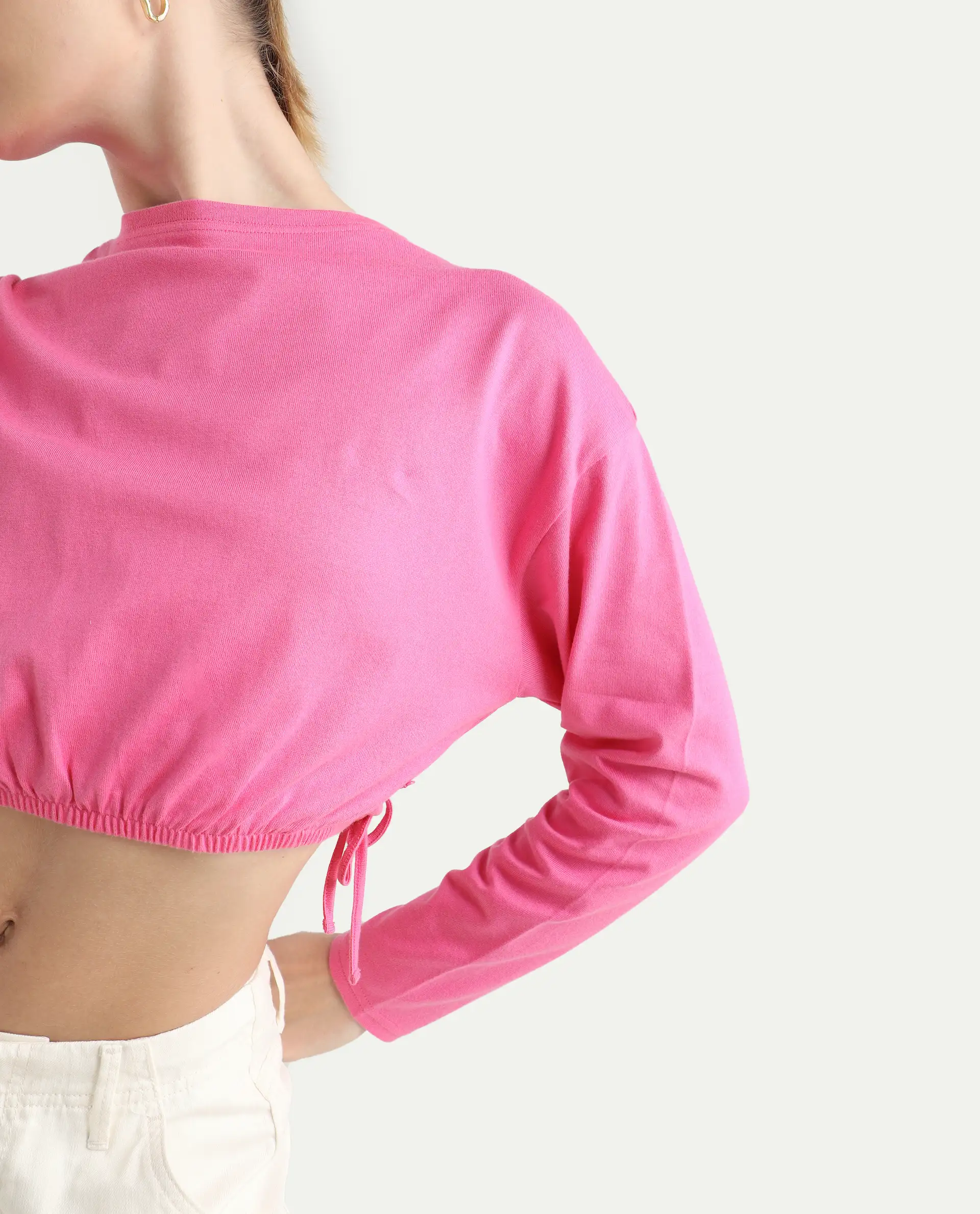 Rareism Women's Thistle Pink Cotton Crew Neck Plain Crop Regular Fit Top - Image 4