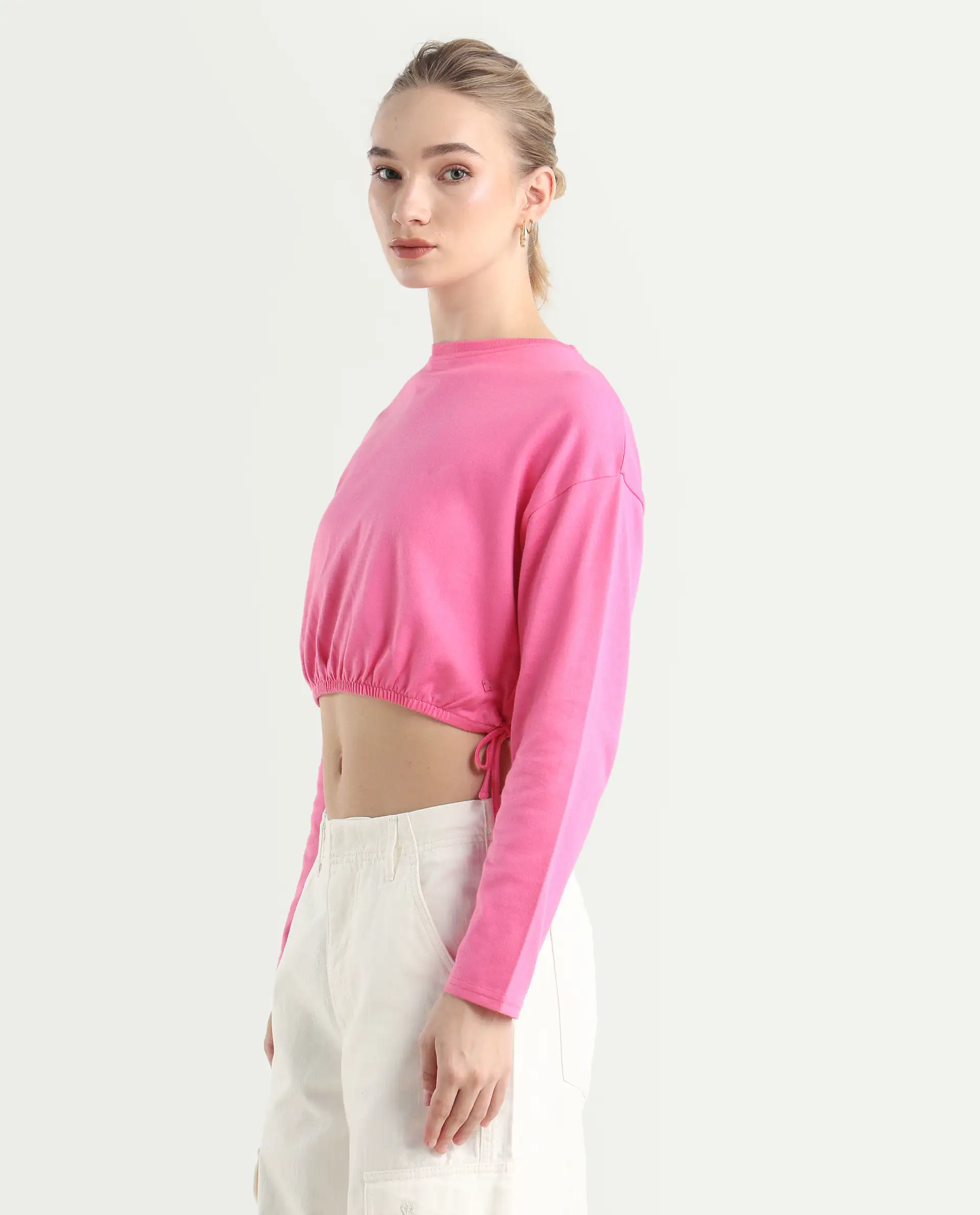 Rareism Women's Thistle Pink Cotton Crew Neck Plain Crop Regular Fit Top - Image 6