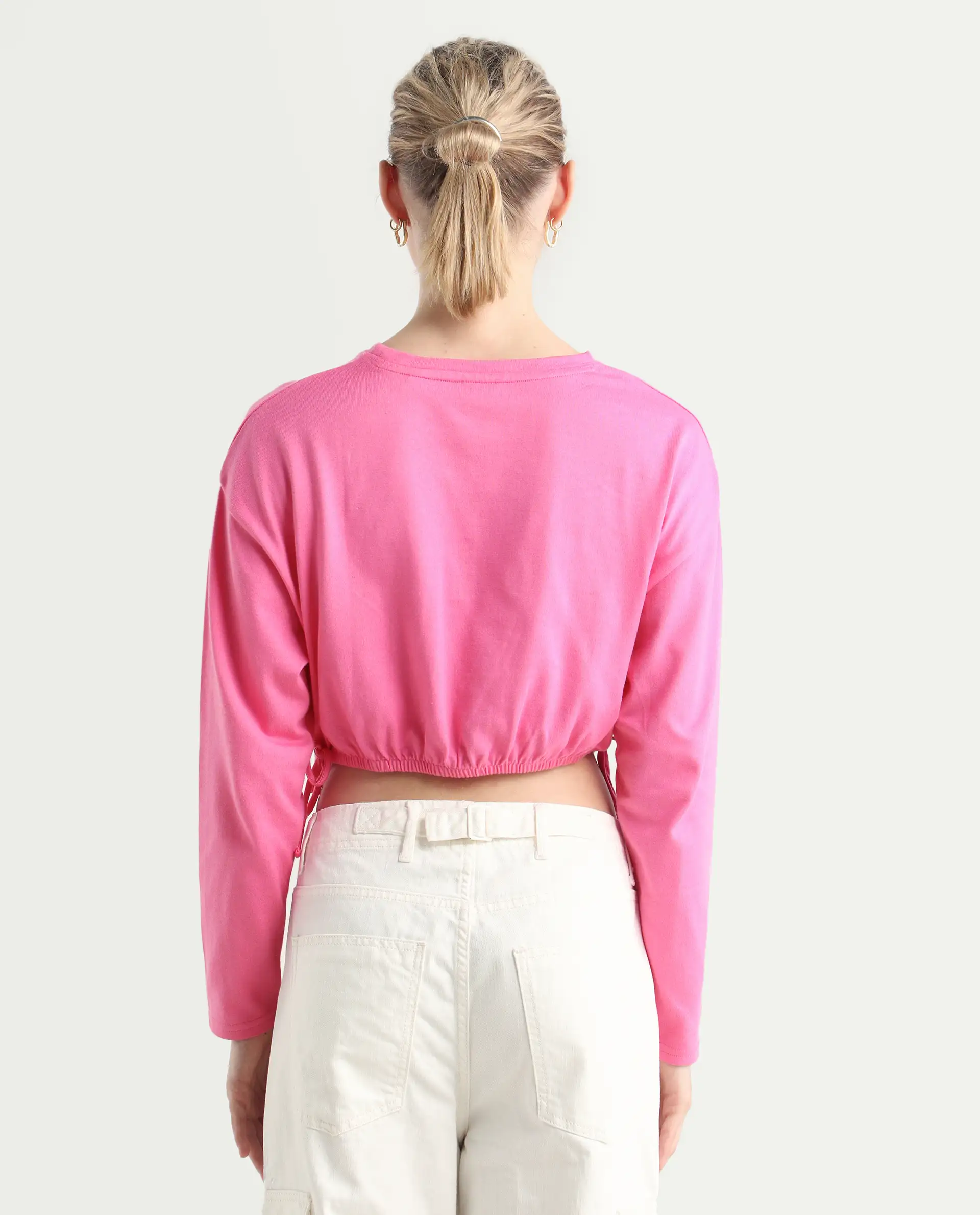 Rareism Women's Thistle Pink Cotton Crew Neck Plain Crop Regular Fit Top - Image 8