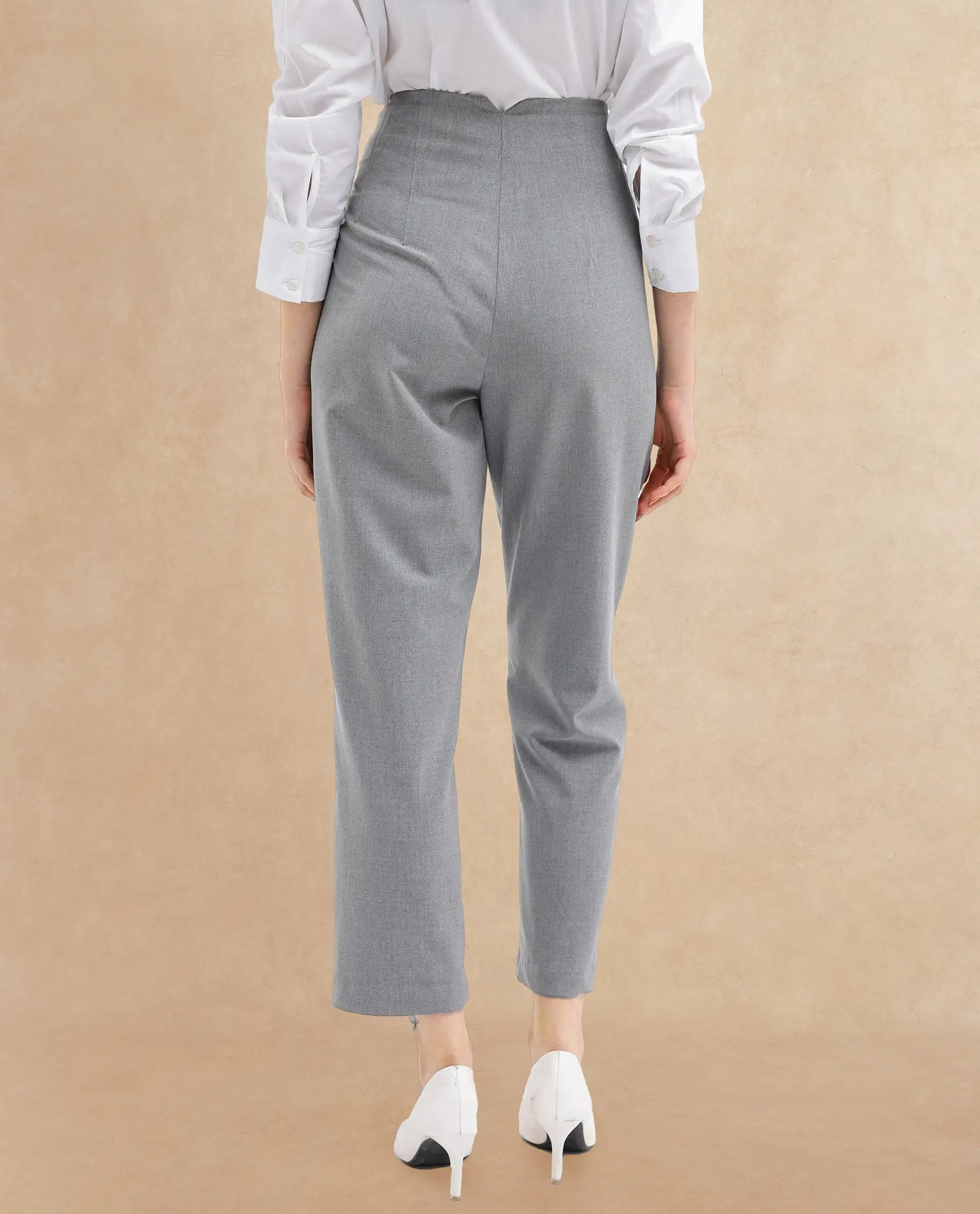 Rareism Women's Thompson Grey Cotton Plain Ankle Length Tapered Trouser - Image 7