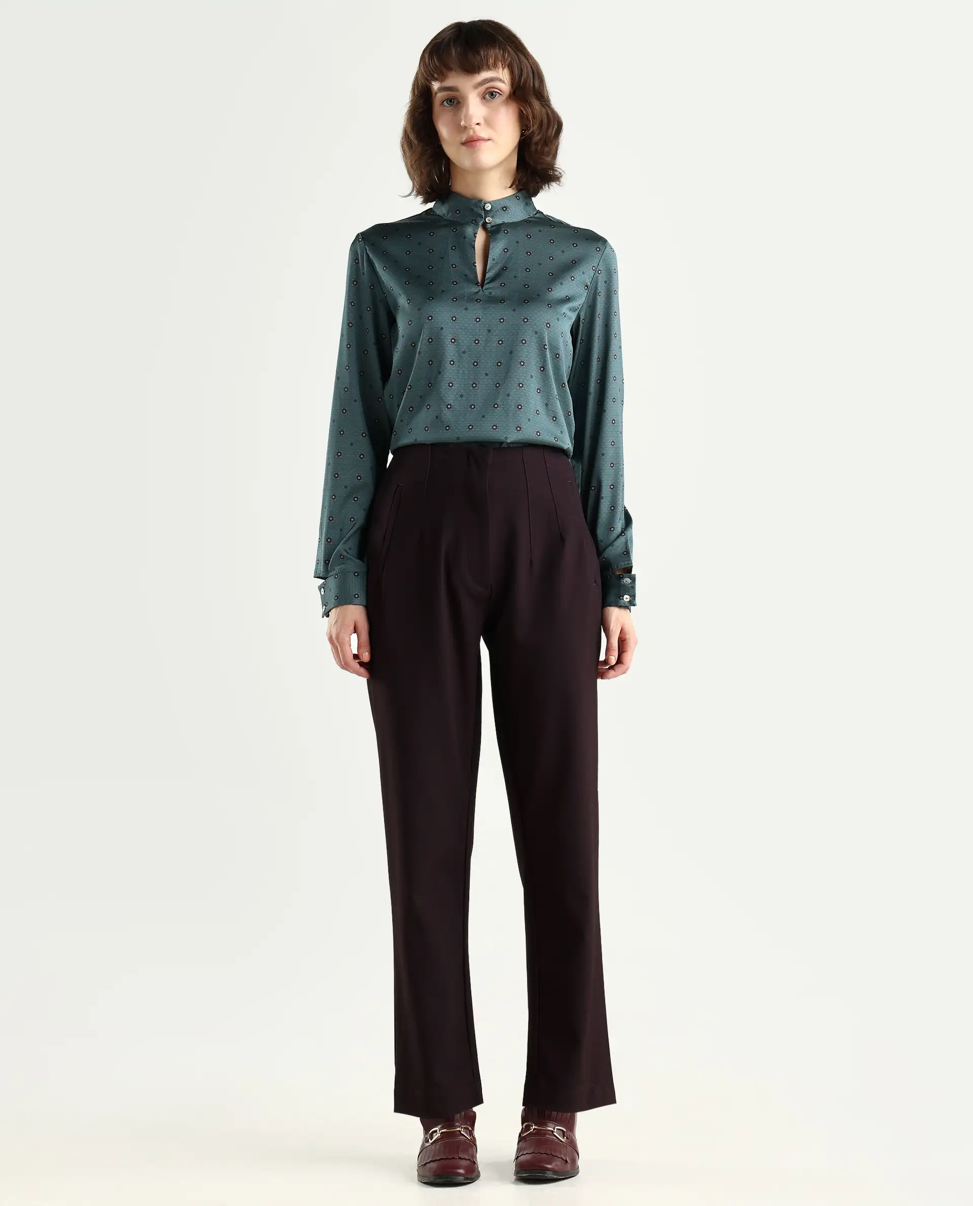 Rareism Women's Thompson Maroon Cotton Plain Ankle Length Tapered Trouser - Image 2