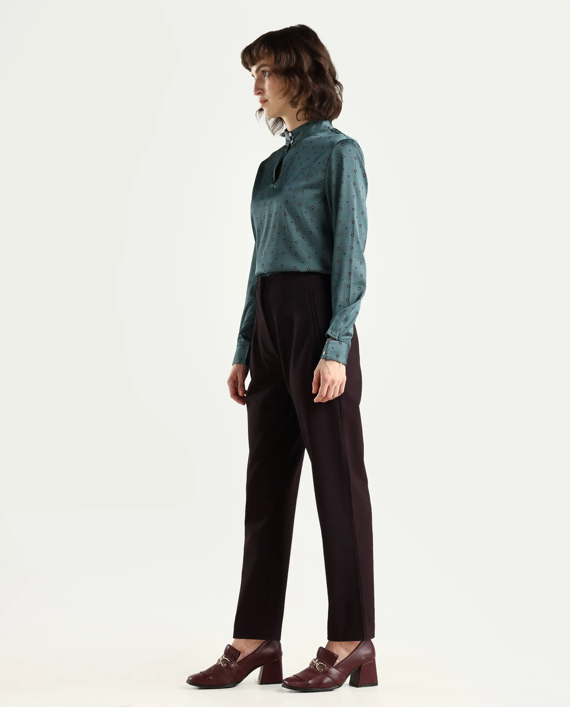 Rareism Women's Thompson Maroon Cotton Plain Ankle Length Tapered Trouser - Image 4
