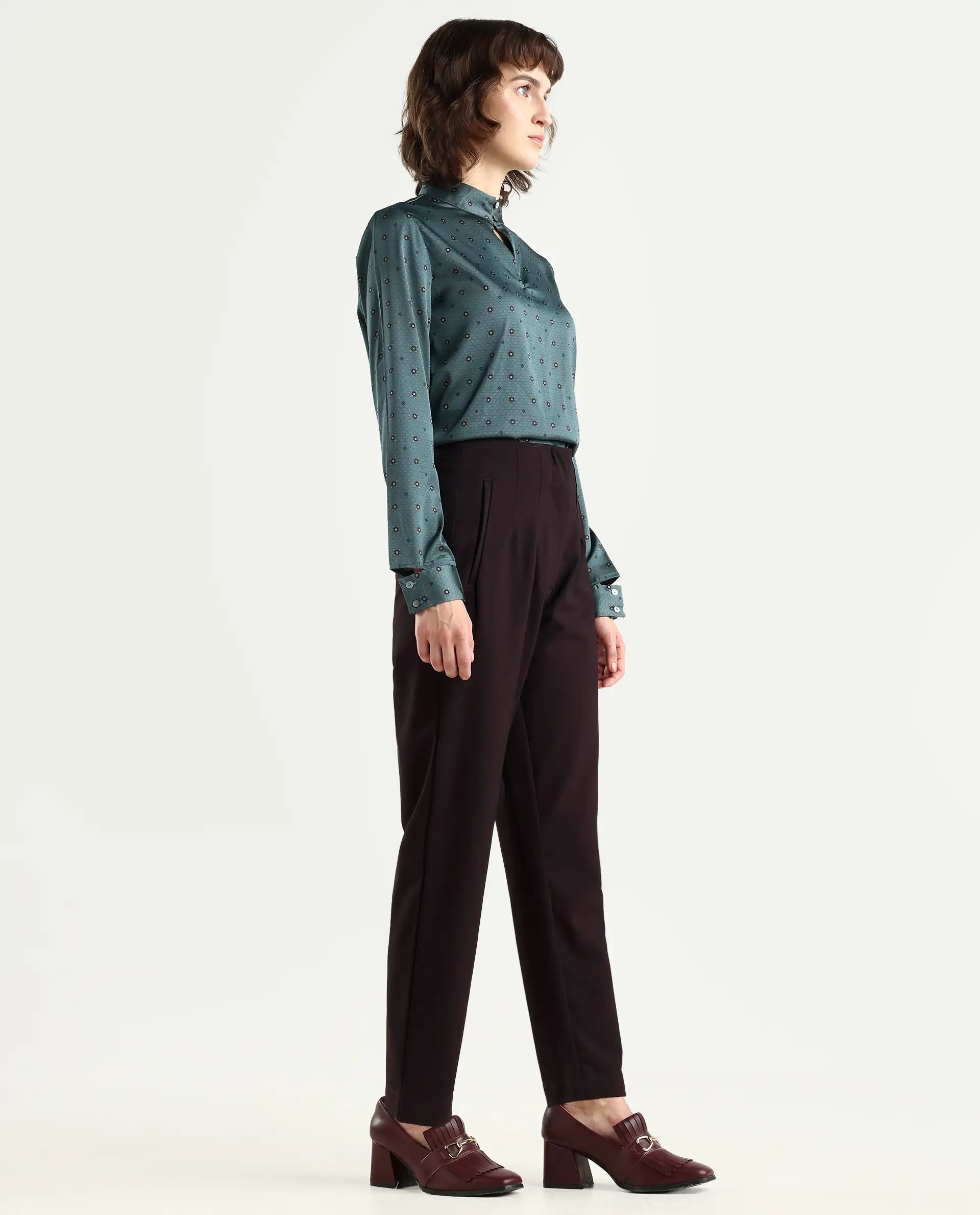 Rareism Women's Thompson Maroon Cotton Plain Ankle Length Tapered Trouser - Image 5