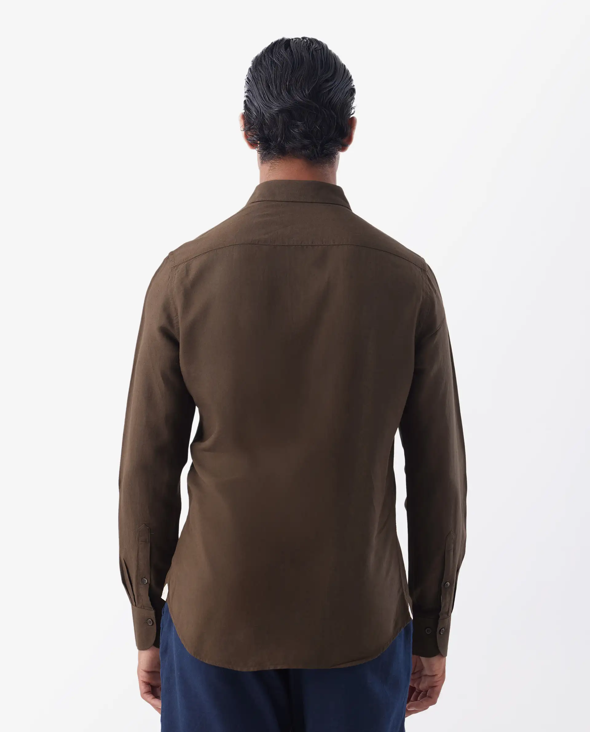 Rare Rabbit Men's Throna Brown Linen Blend Plain Regular Fit Full Sleeve Collared Shirt - Image 5