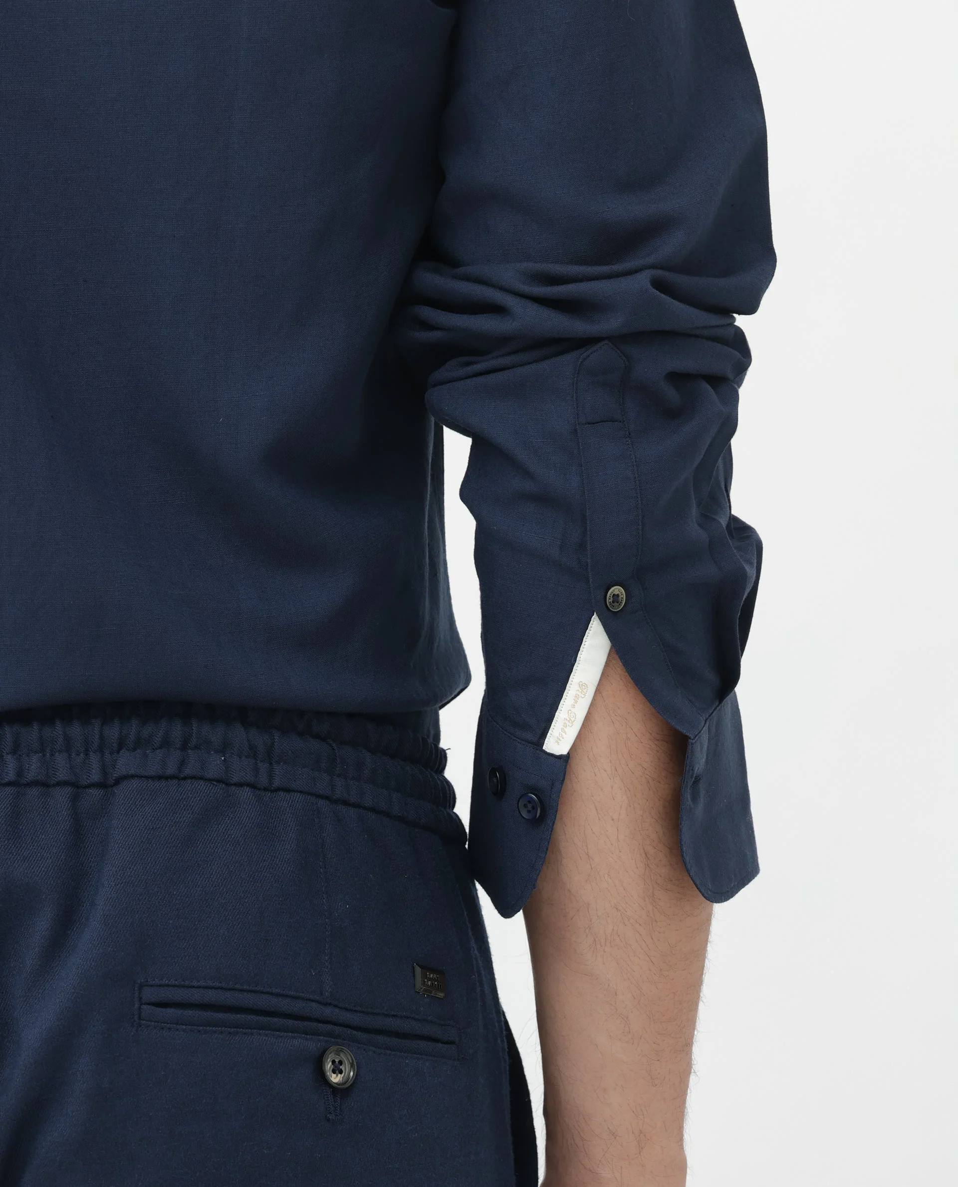 Rare Rabbit Men's Throna Navy Linen Blend Plain Regular Fit Full Sleeve Collared Shirt - Image 5
